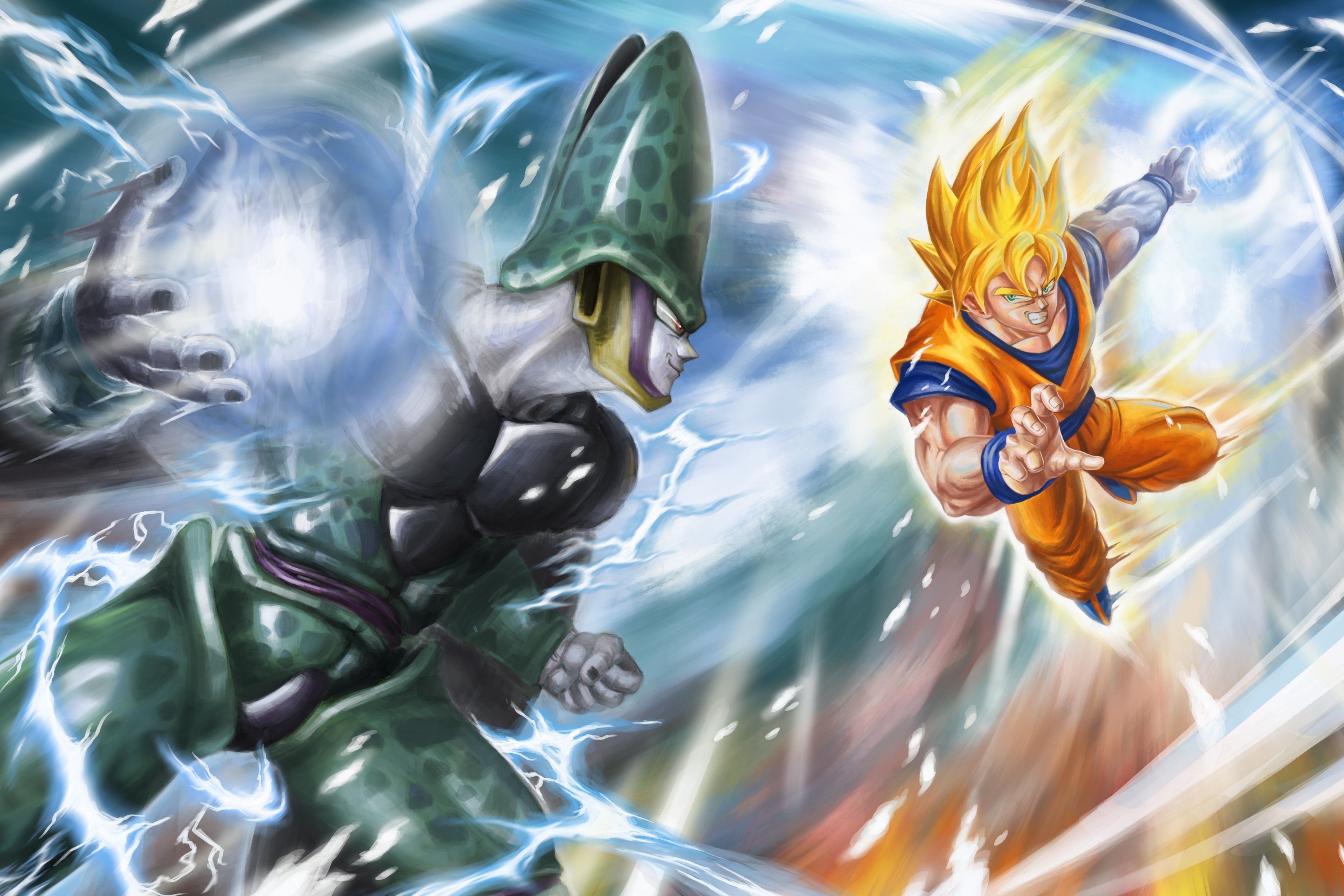 Download 4579x3053 Dragon Ball Z, Goku, Cell, Fight Wallpaper