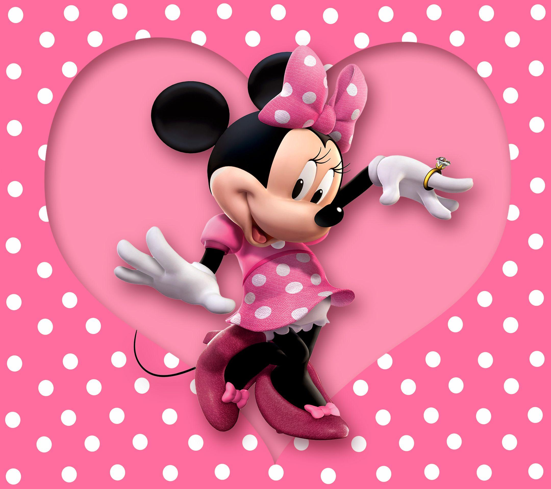 Minnie mouse Wallpaper, cartoon, disney, pink, polka dots, heart