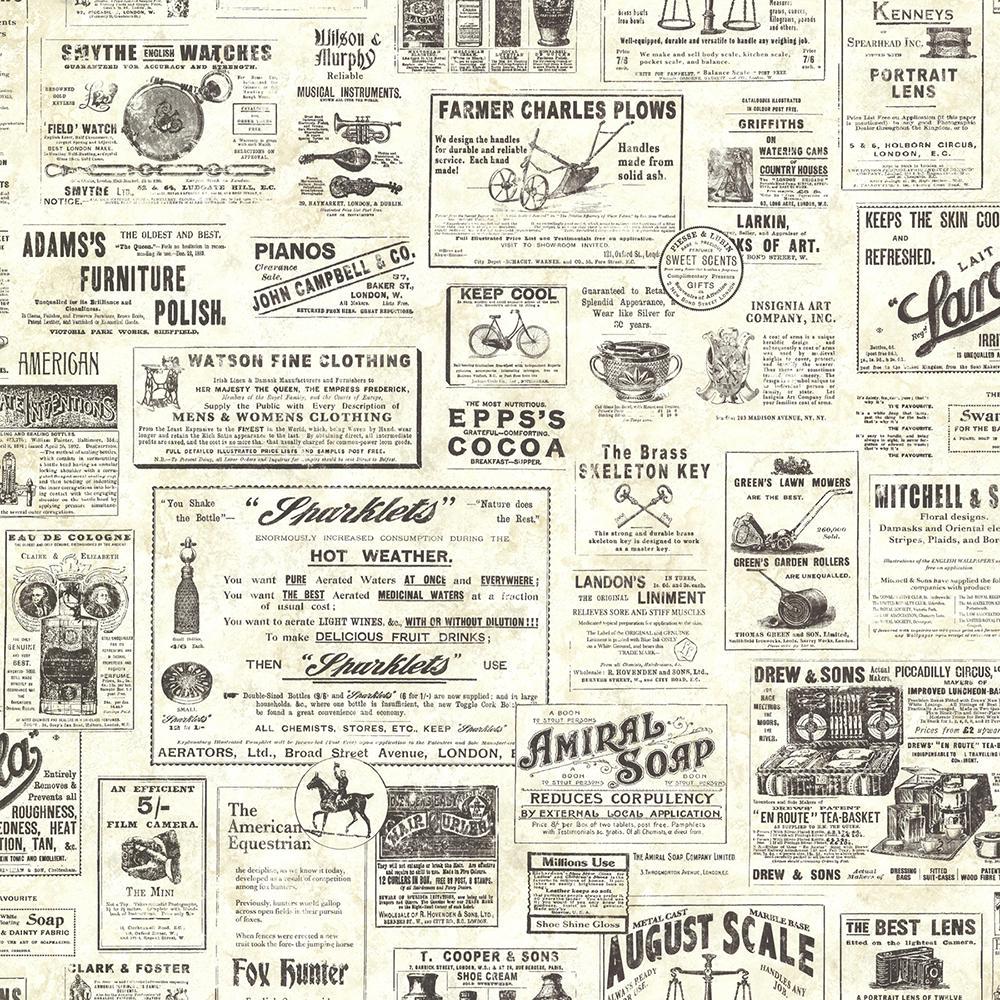 Chesapeake Adamstown Cream Vintage Newspaper Wallpaper CTR64271