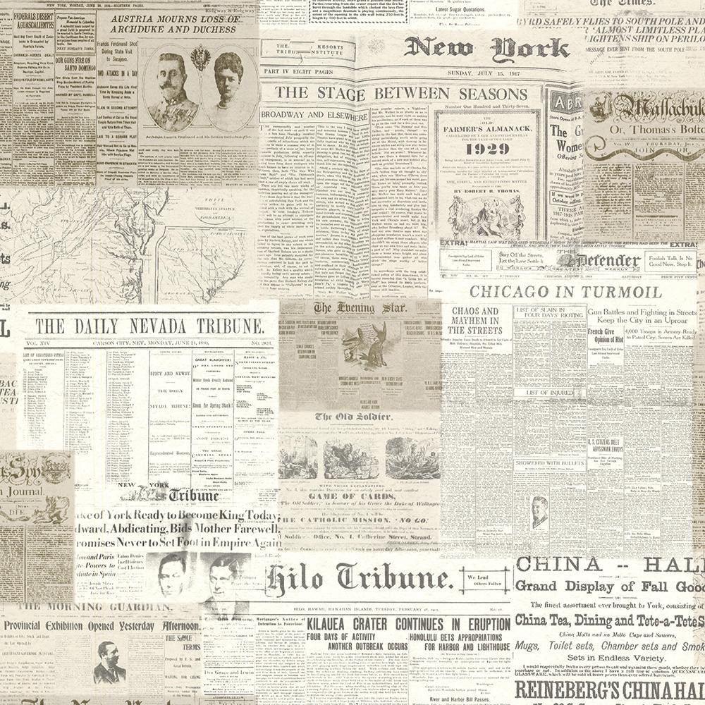 Beacon House Gazette Khaki Vintage Newsprint Wallpaper Sample 2604