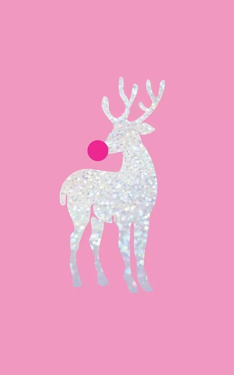 Reindeer phone wallpaper with pink background. Winter