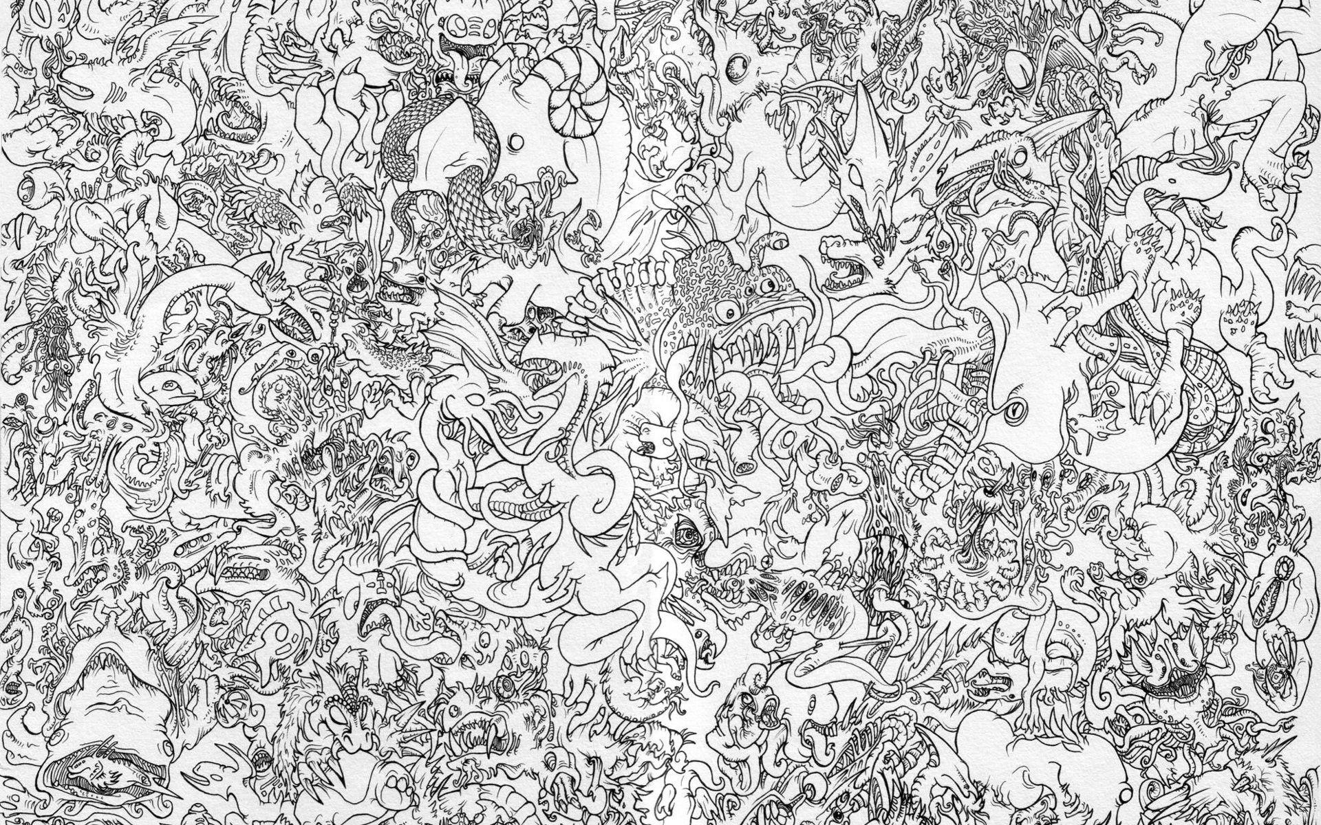Monsters drawings wallpaperx1200
