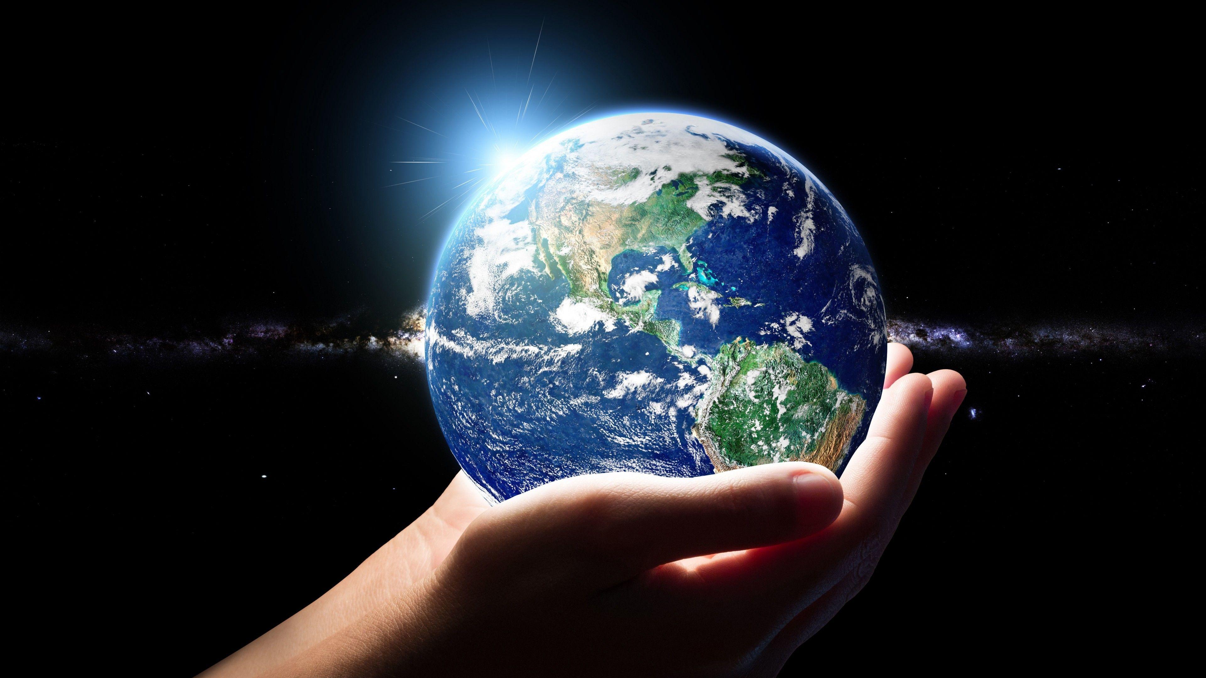 Download 3840x2160 Earth, Hand, Universe Wallpaper for UHD TV