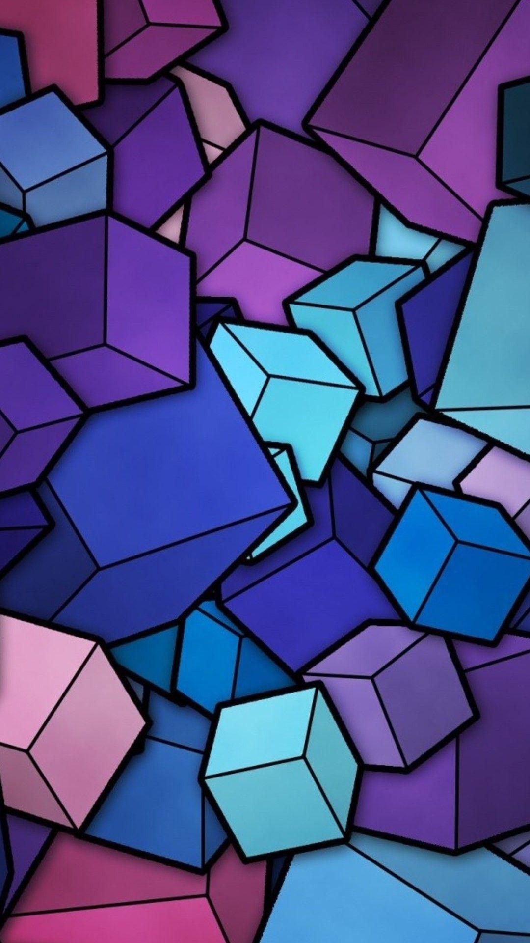 Abstract iPhone 6 Plus Wallpaper Blue Cyan Purple Cubes
