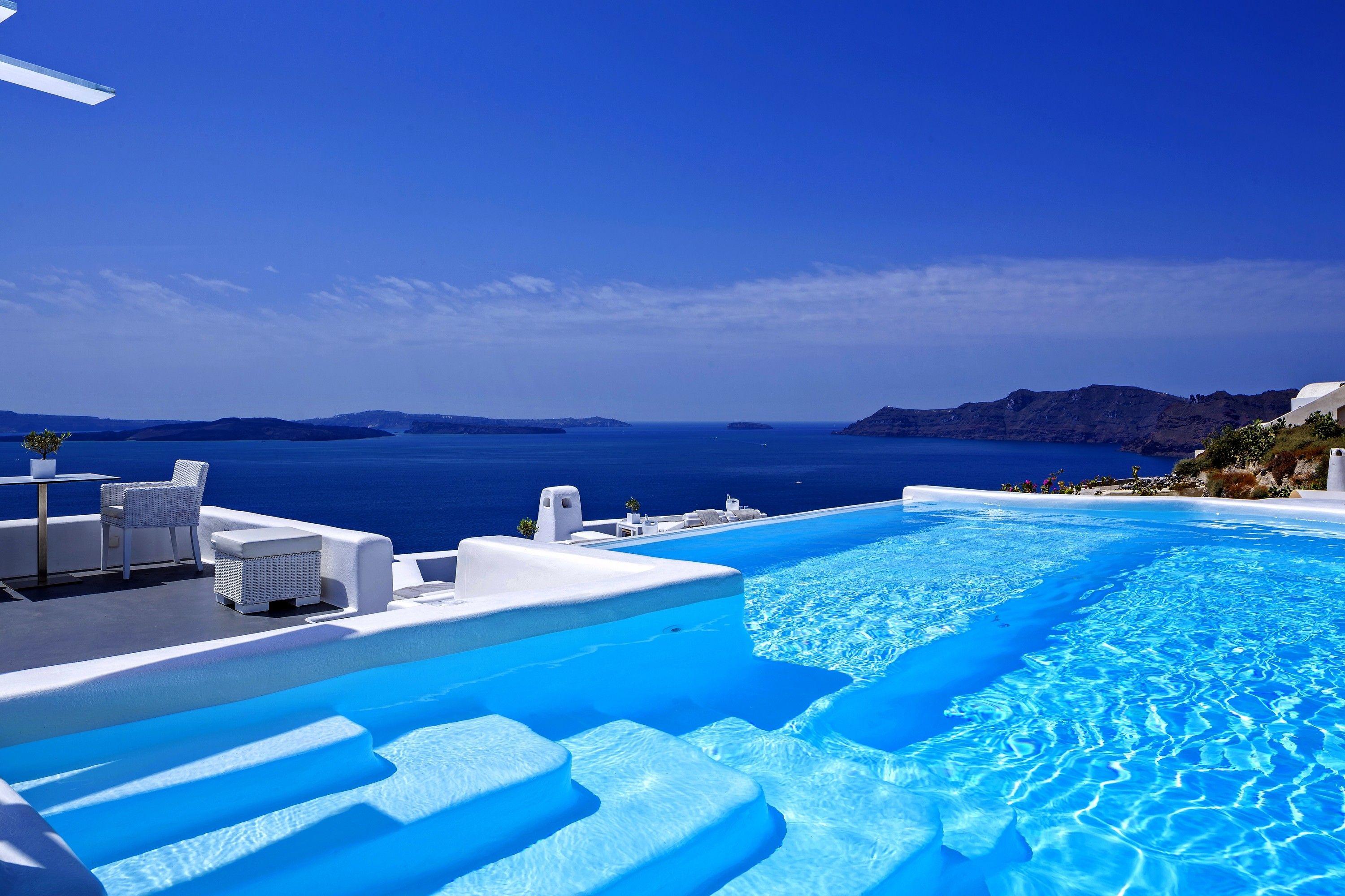 Santorini Pool Wallpaper 3 X 2000