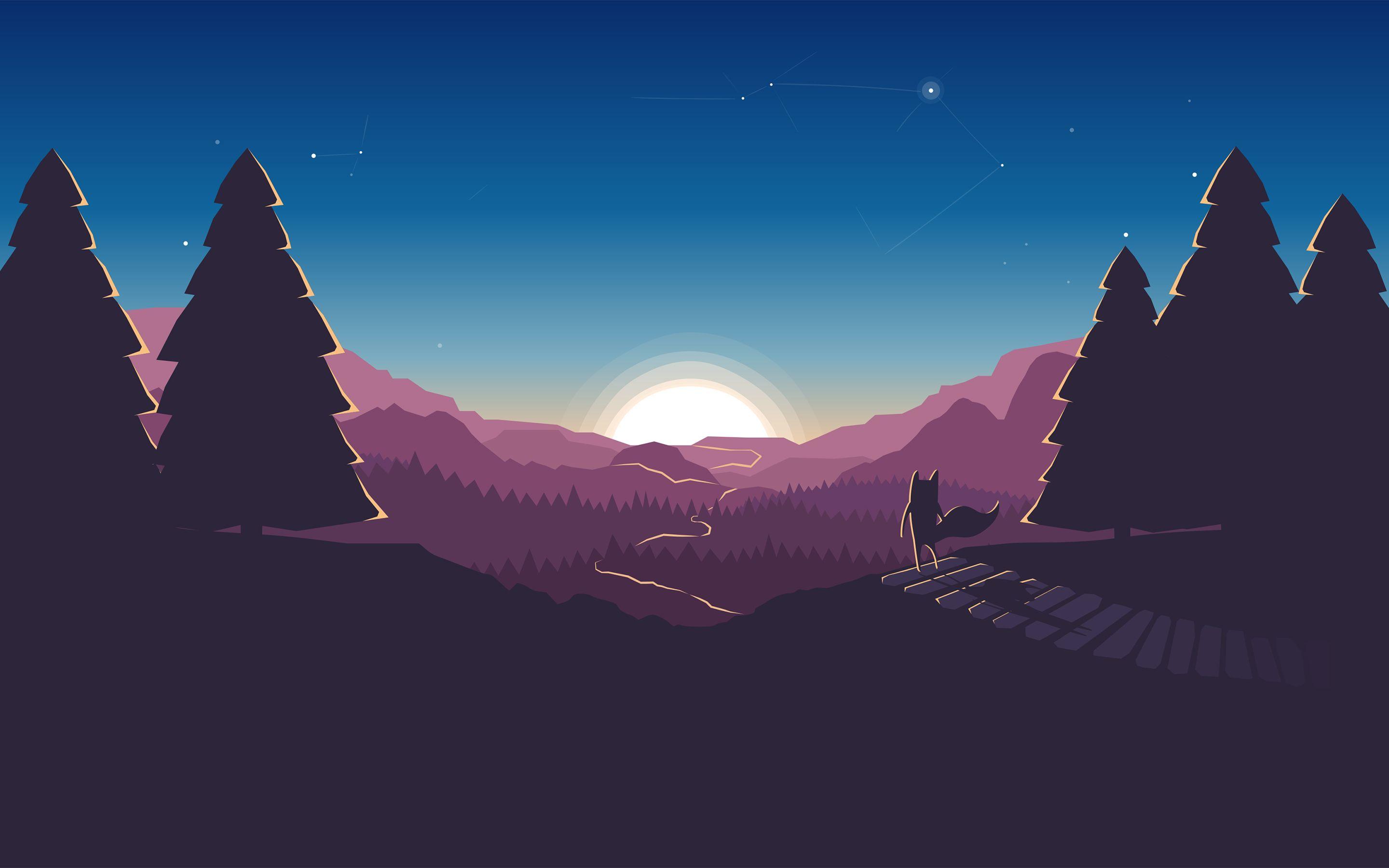 Firefox Sunset Forest Artwork Wallpaper and Free