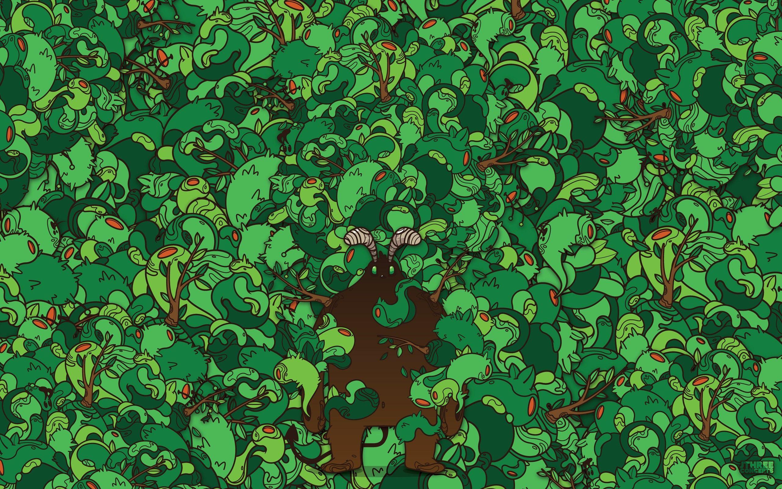 Green Abstract Forest Vector Hipster Artwork Wallpaper