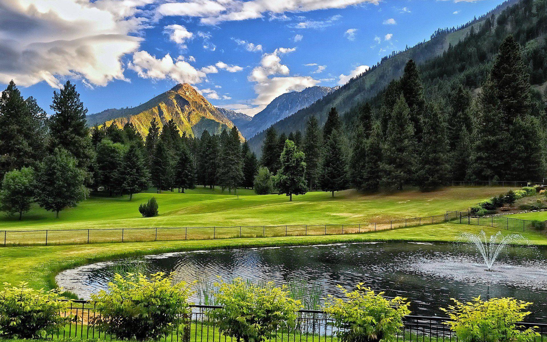 forests, landscapes, mountains, peace, fountains, view, free