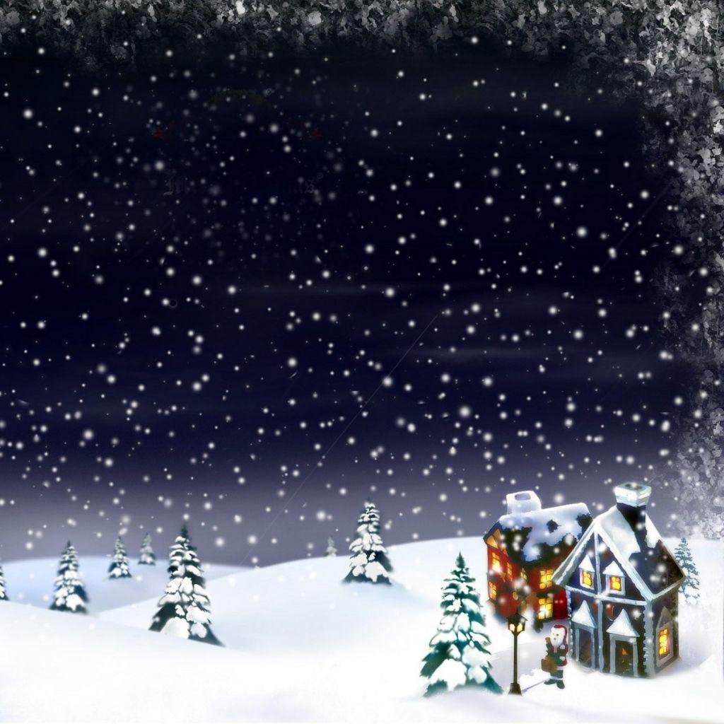 Christmas snow moon house fur trees iPad Wallpaper Download. iPhone