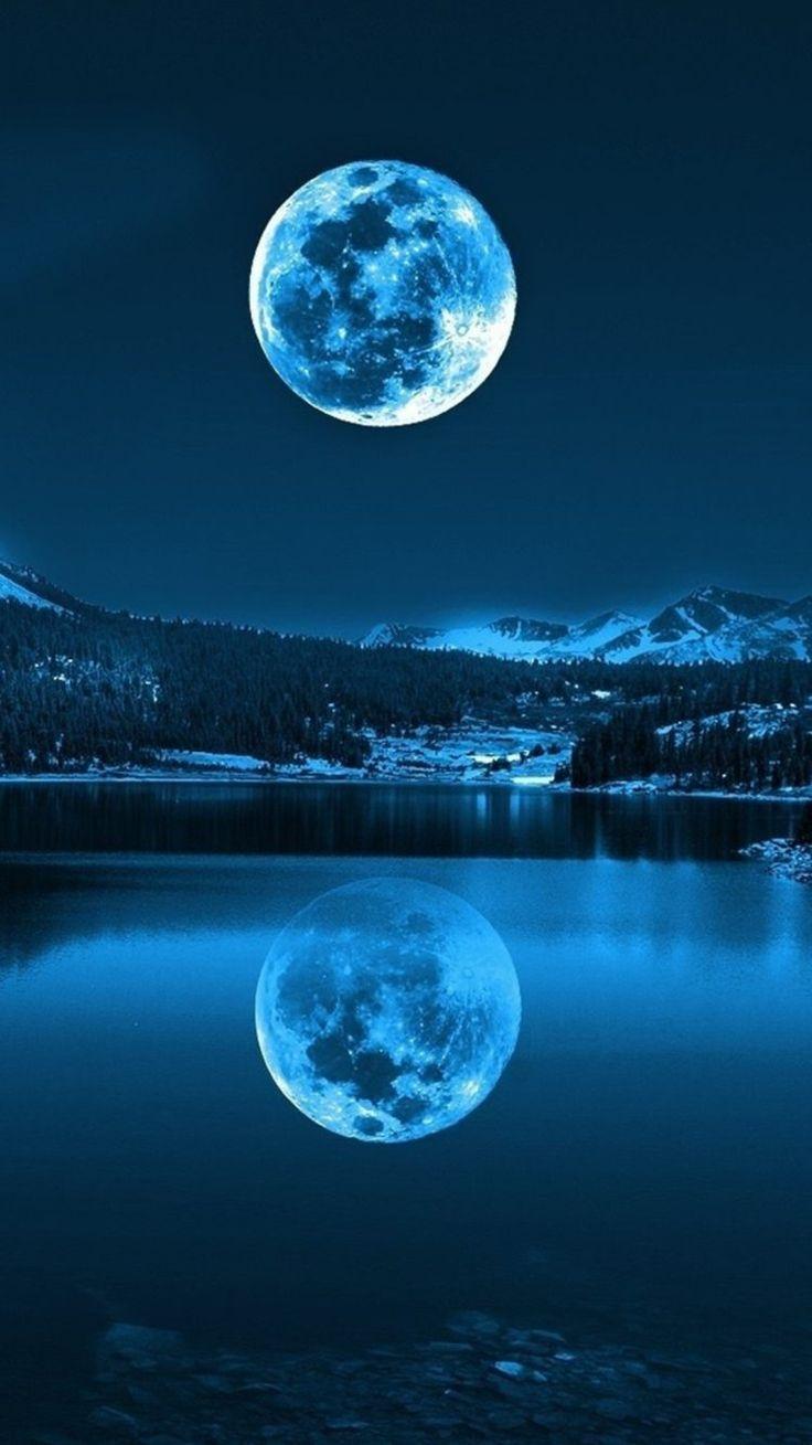 Blue Full Moon Wallpaper iPhone. Beautiful moon, Scenery, Nature