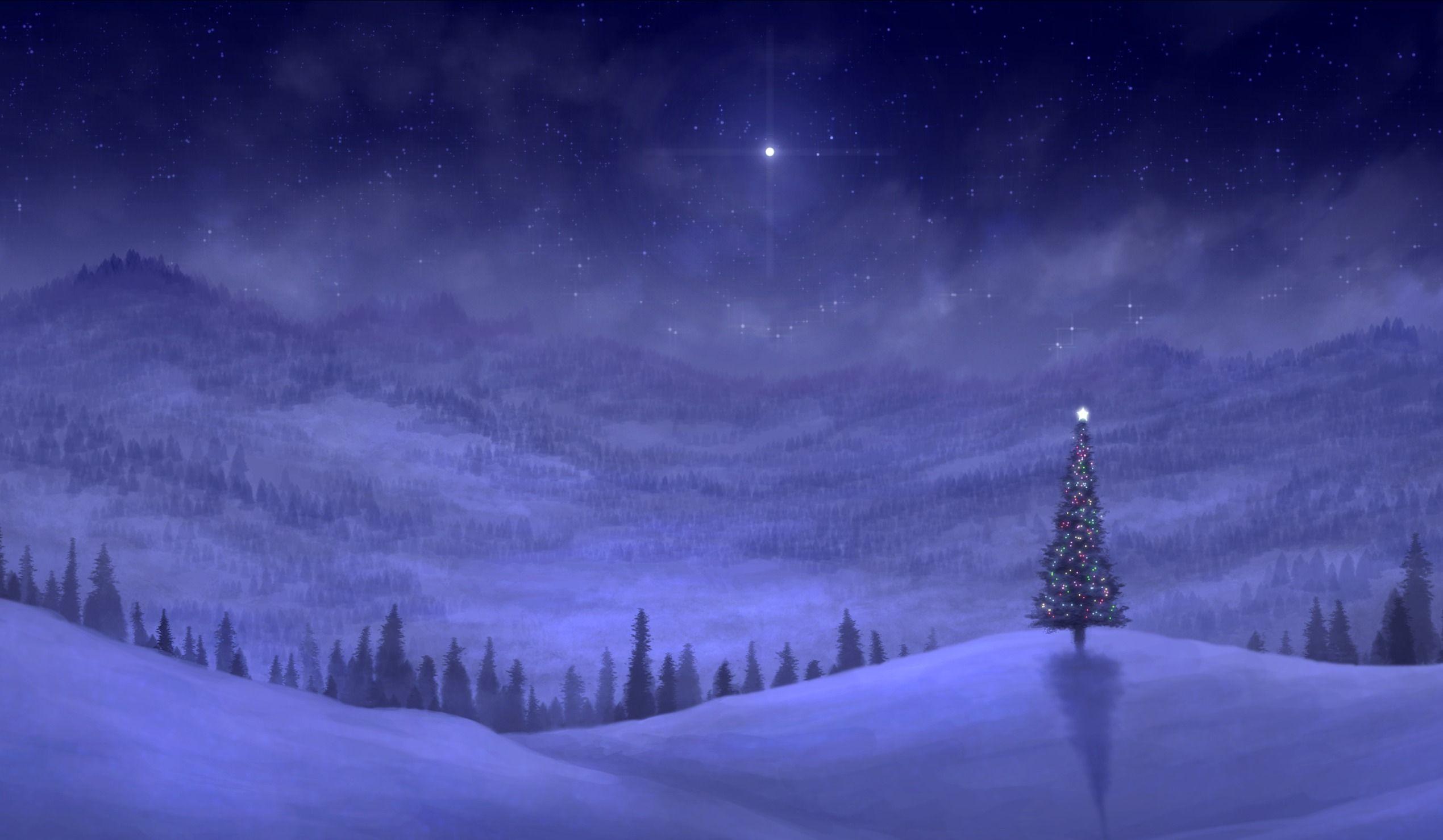 The Christmas tree in the light of the moon wallpaper and image