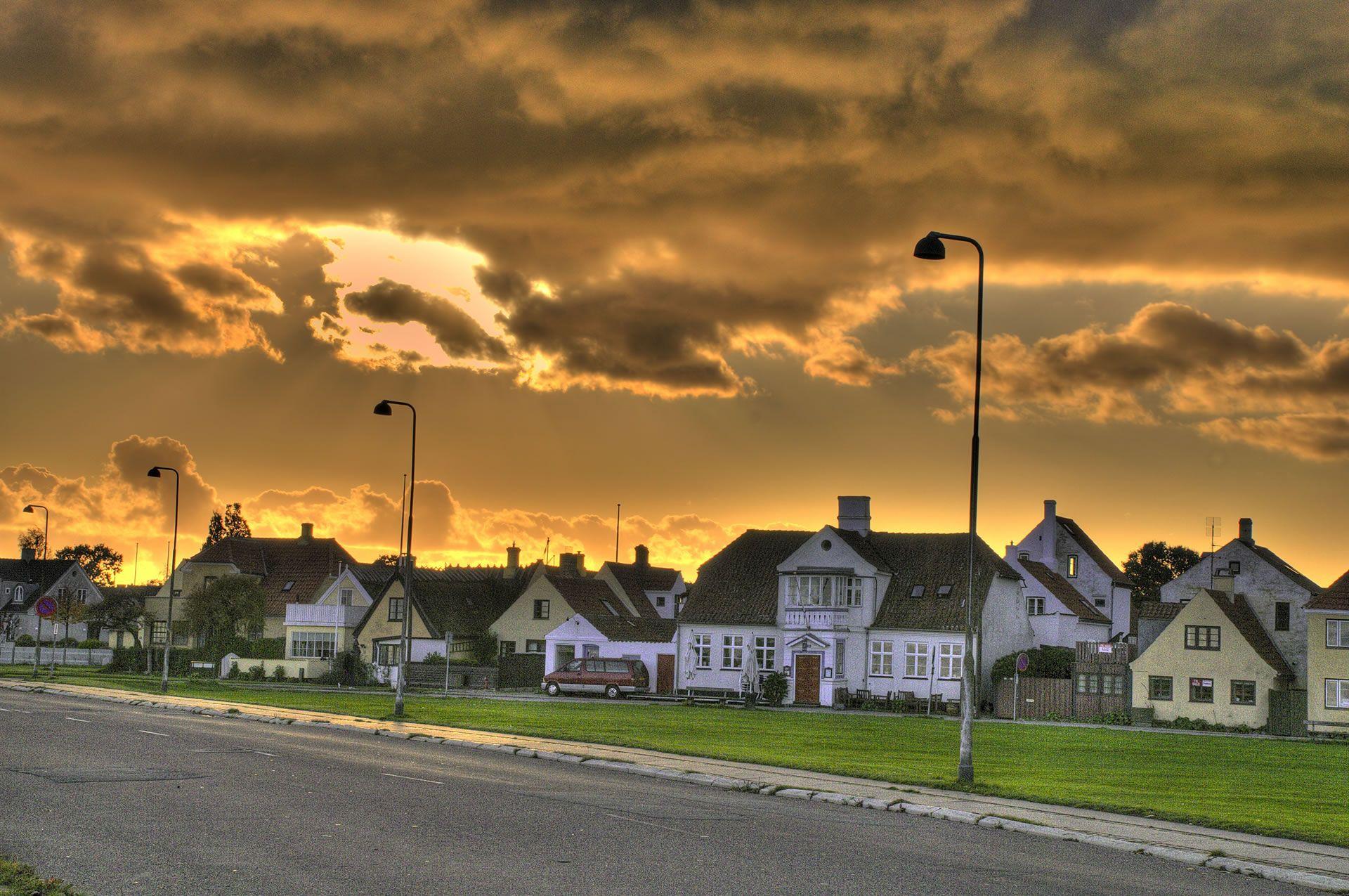 denmark sunset and houses. HD Windows Wallpaper