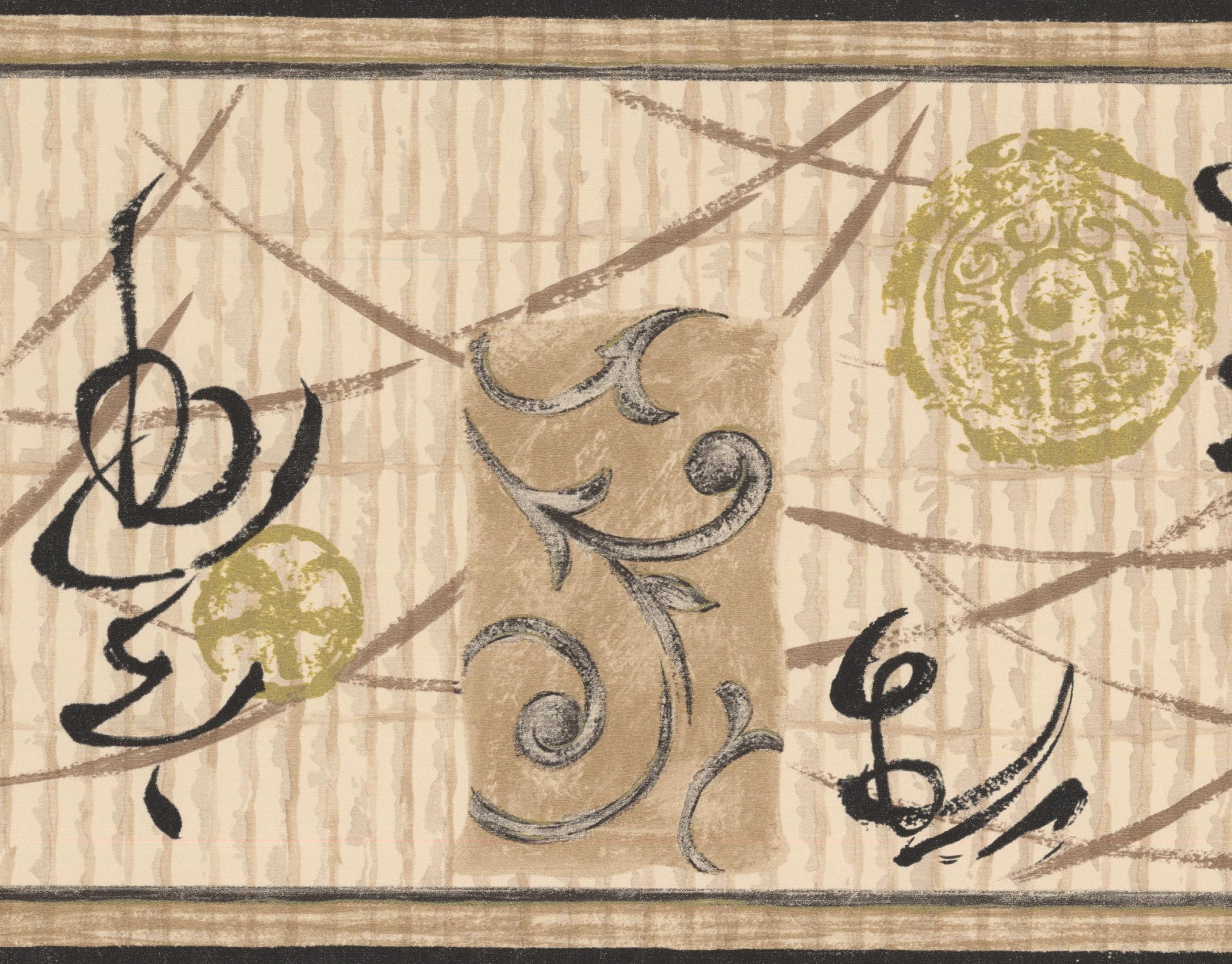 Abstract Damask Scrolls Japanese Writing Vintage Beige Wallpaper