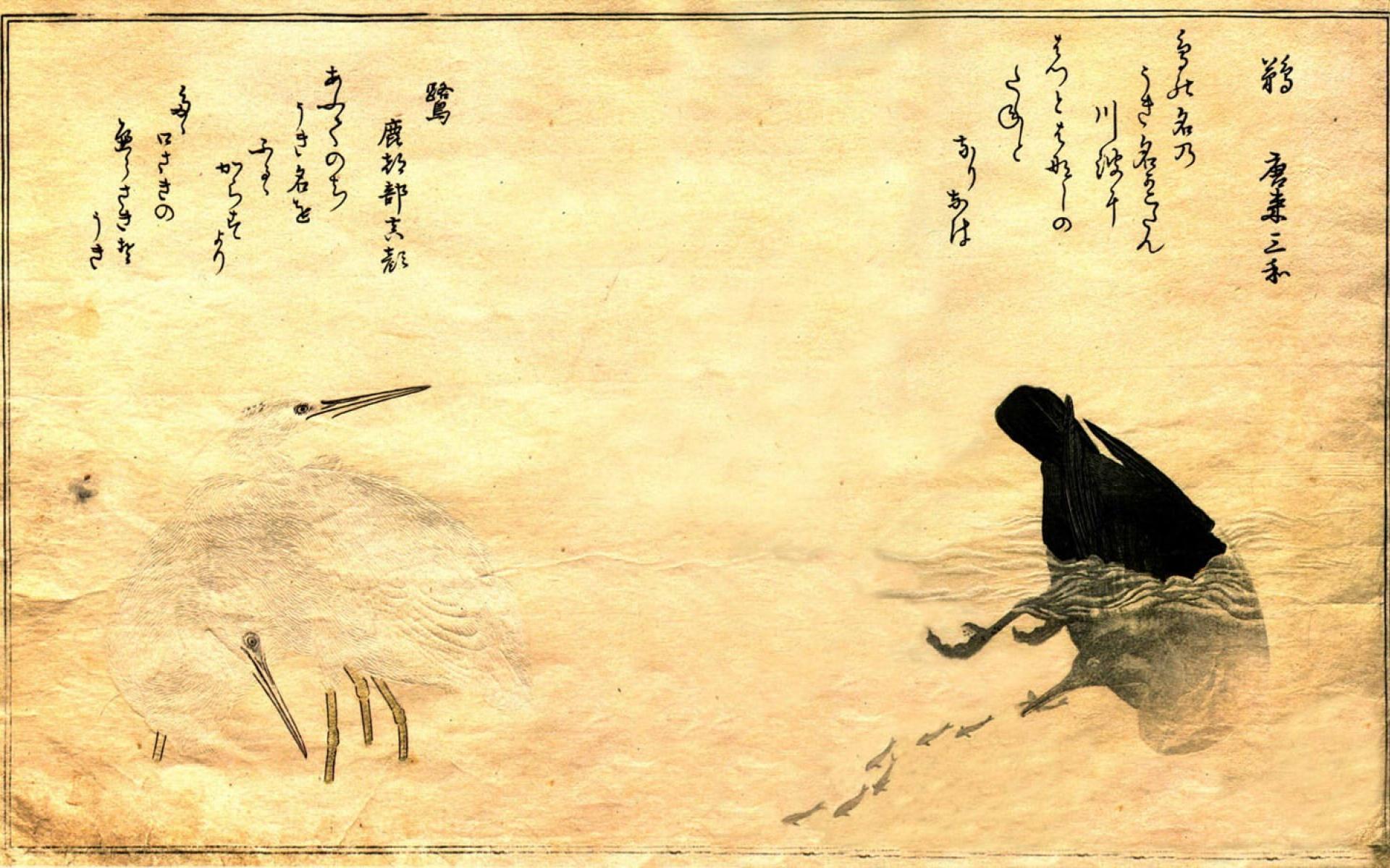 Birds japanese artwork cormorant writing egrets kitagawa utamaro