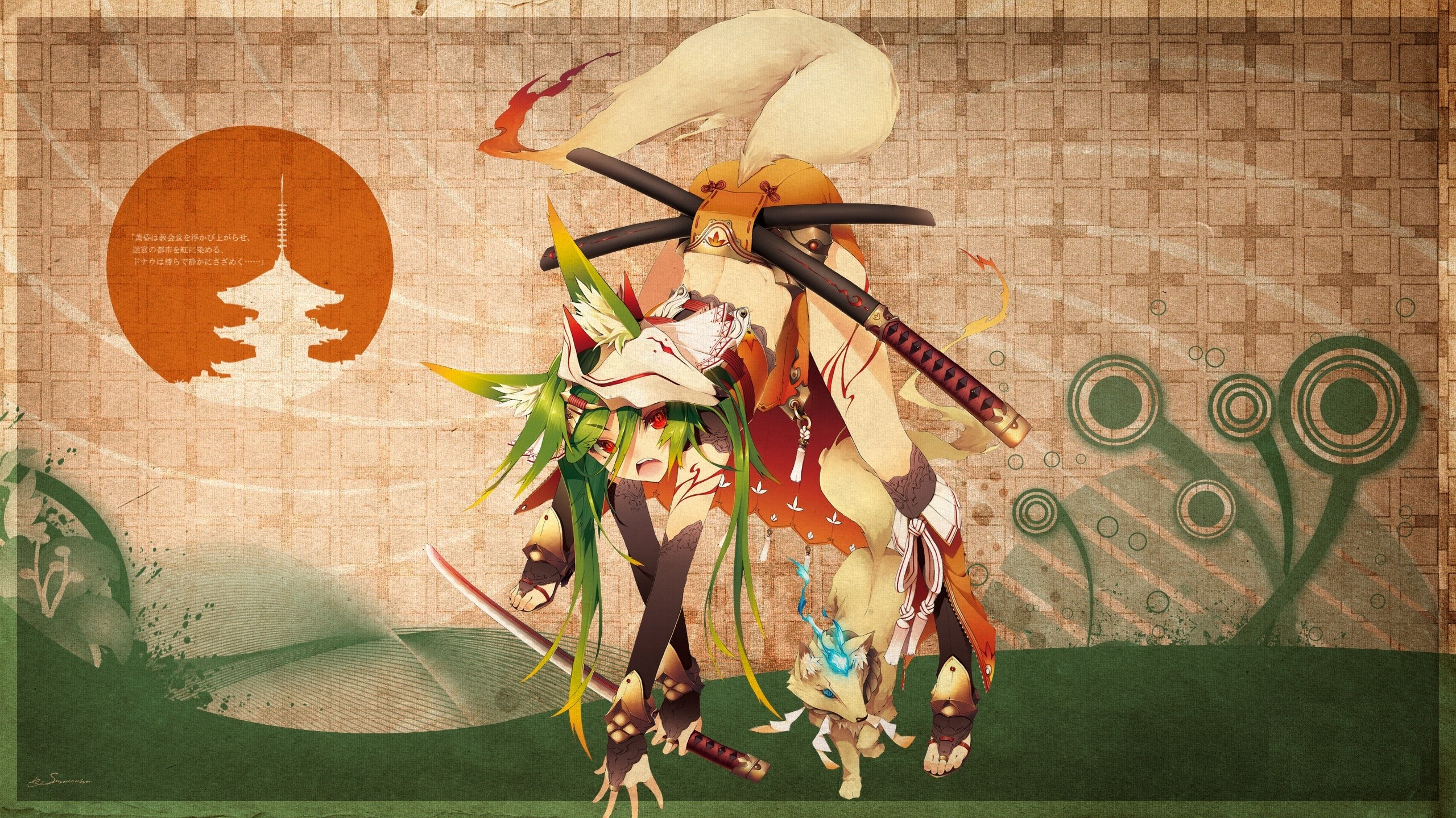 Wallpaper, illustration, anime girls, fox girl, kitsunemimi, ART
