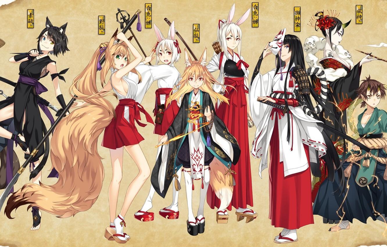 Wallpaper sword, armor, fox, anime, catgirl, katana, ken, blade