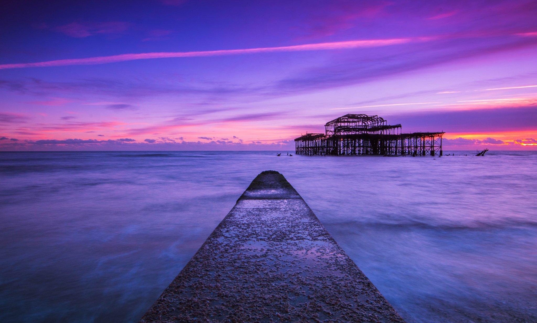 England pier UK Brighton sea ocean sunset pier wallpapers