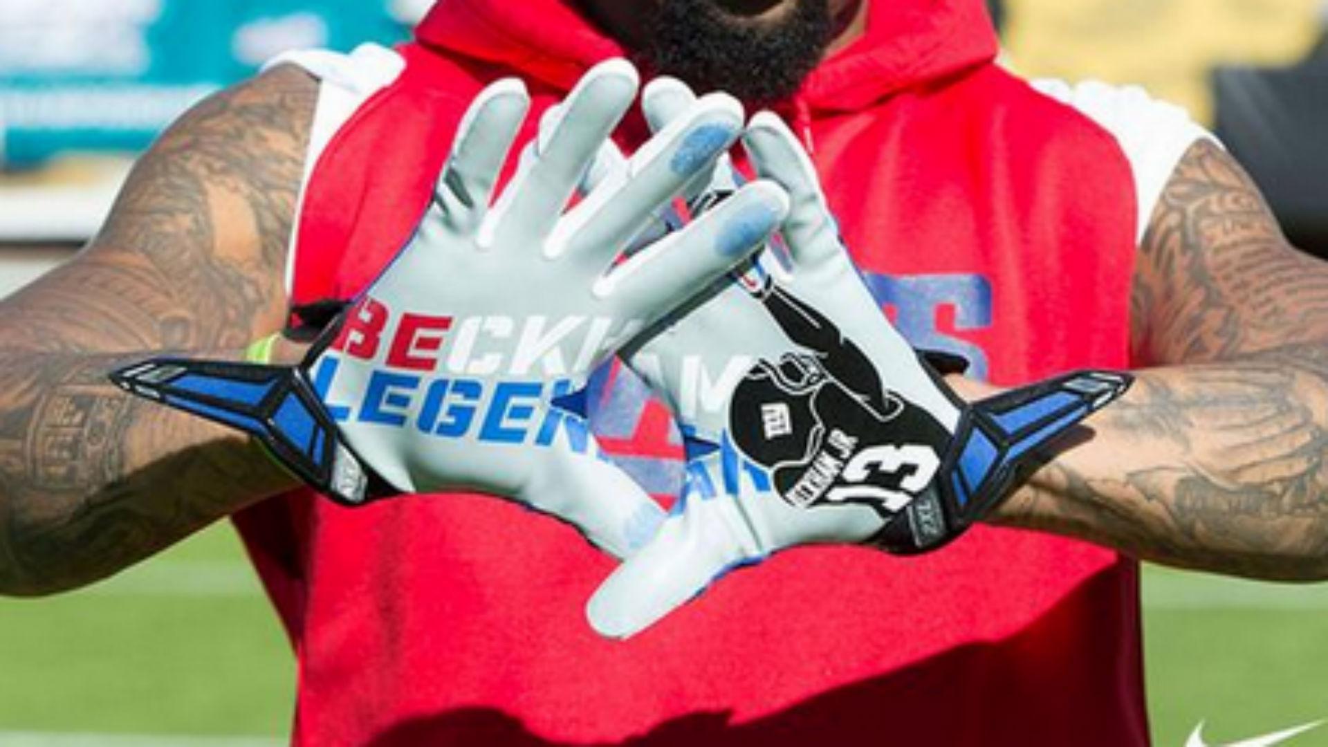 Odell Beckham Jr.'s catch immortalized on his gloves. NFL