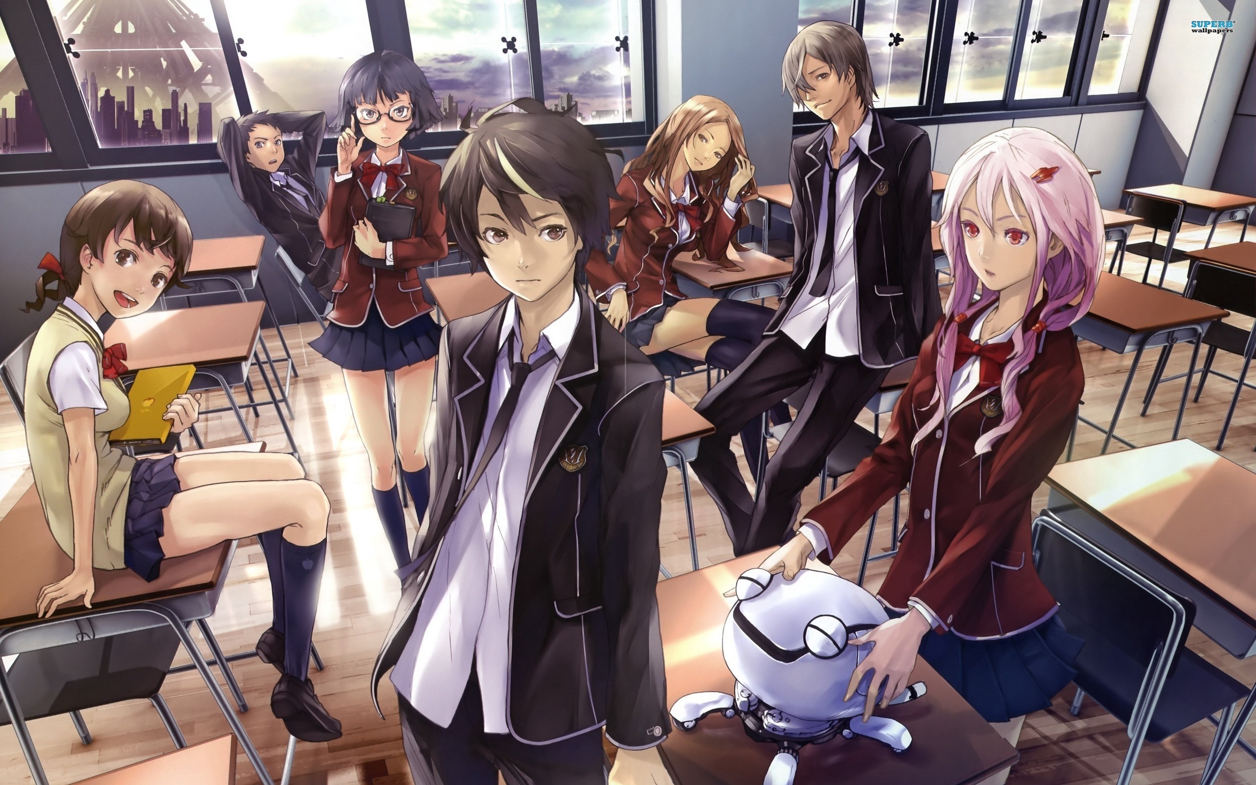 Download wallpaper 2560x1600 anime, guilty crown, students, class