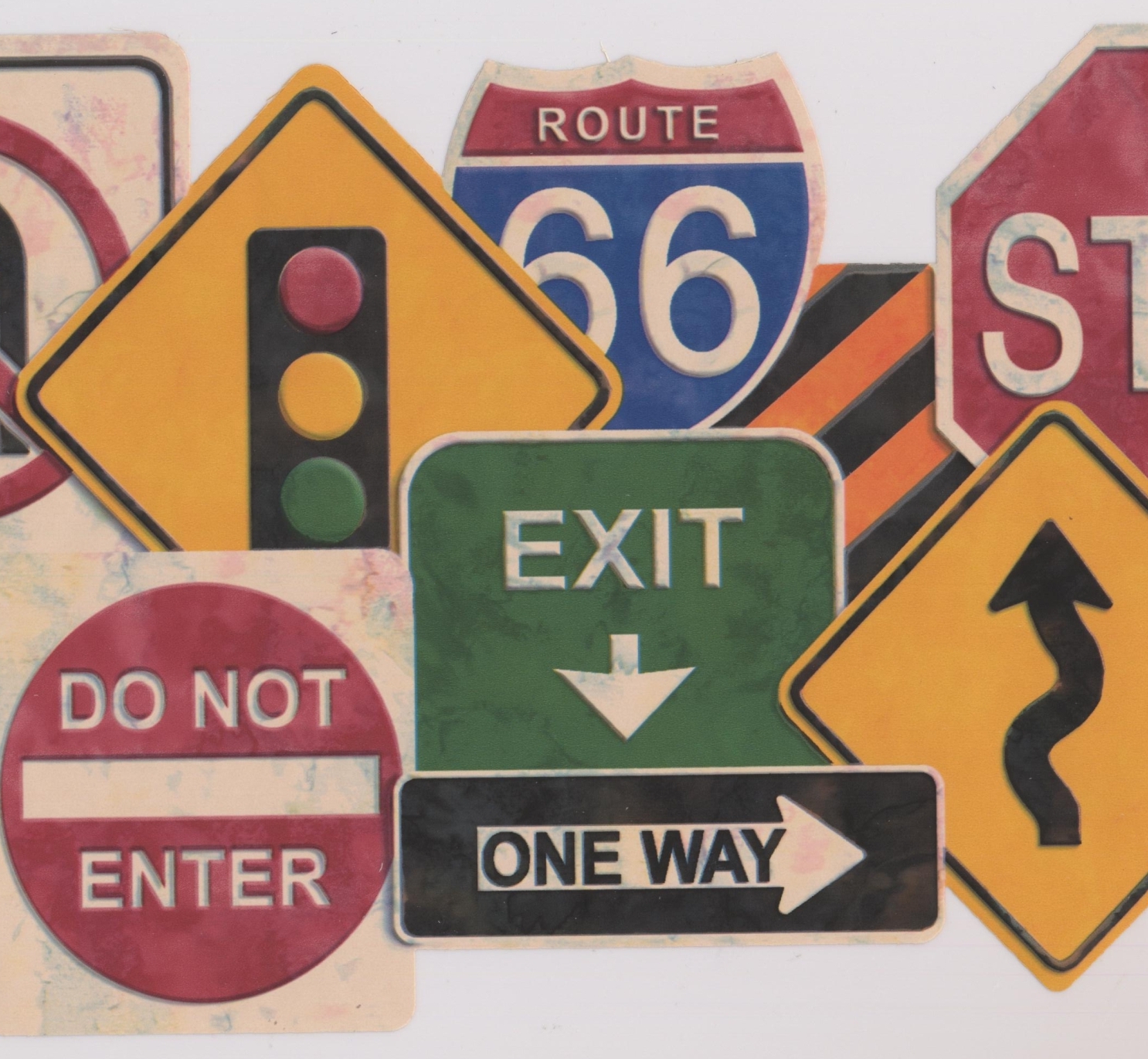 Traffic Signs Educational Wallpaper Border for Kids Teens, Roll 15' x 9.5