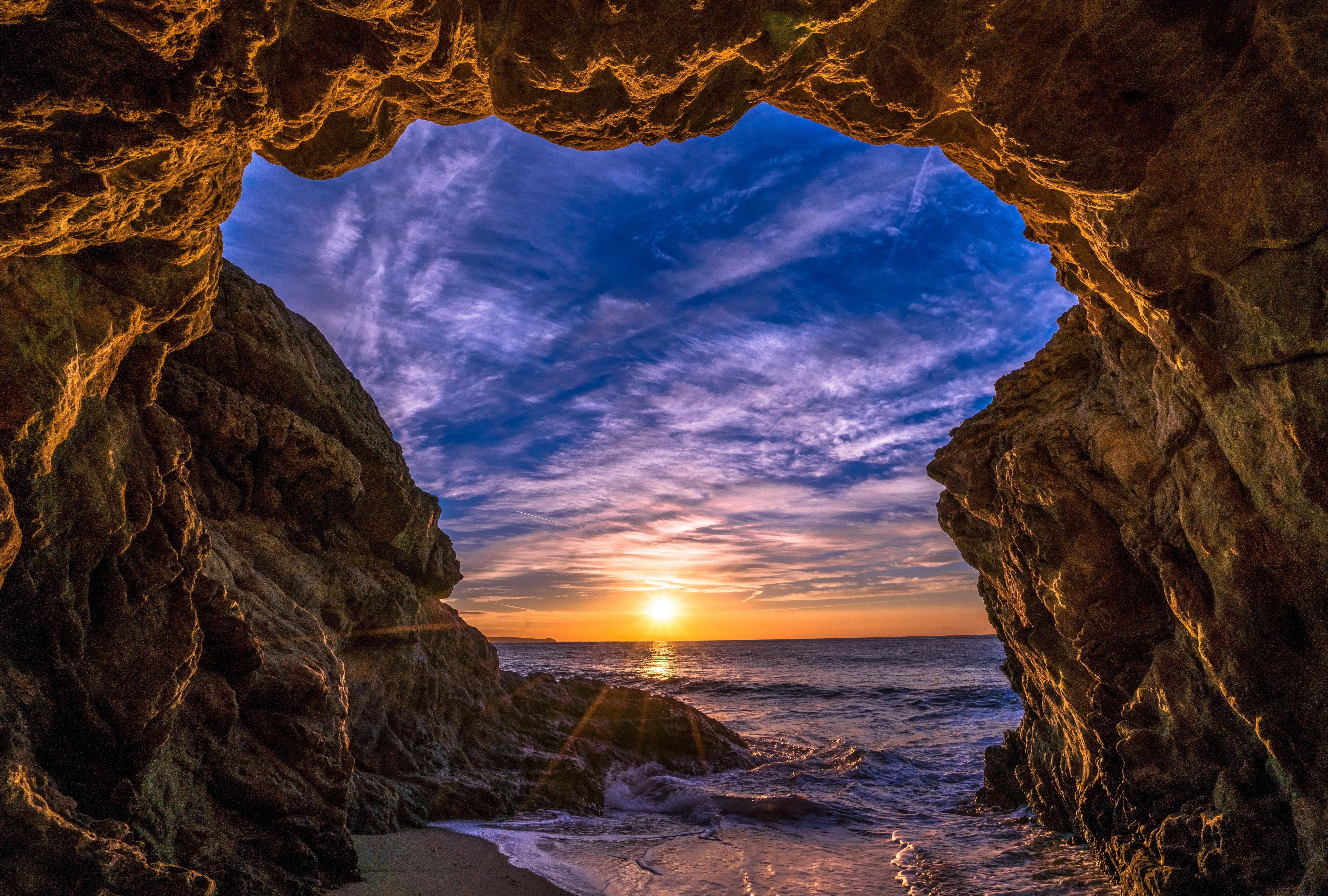 Beach Cave in Malibu, California 4k Ultra HD Wallpaper