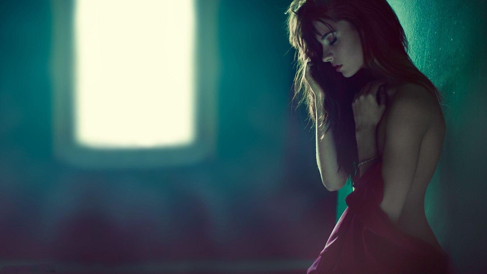 A Girl With Red Dress Sad After Breakup Wallpaper Free