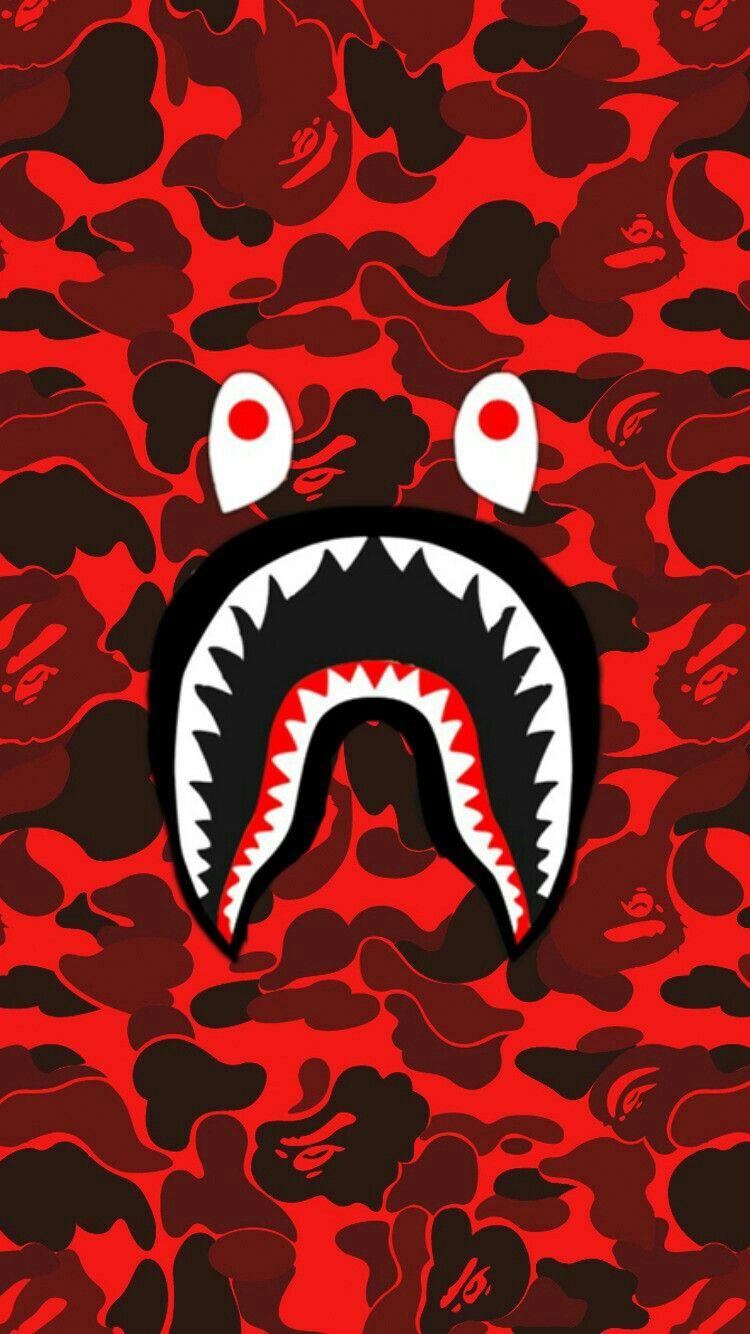 Bape shark face red camo