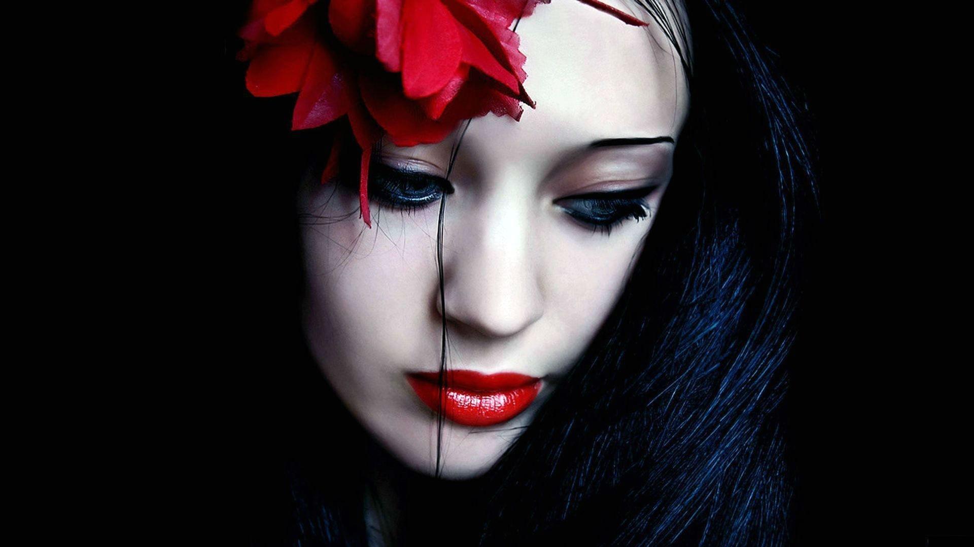 Women females girls gothic vampire face pale sad sorrow emotions red contrast dark wallpaperx1080