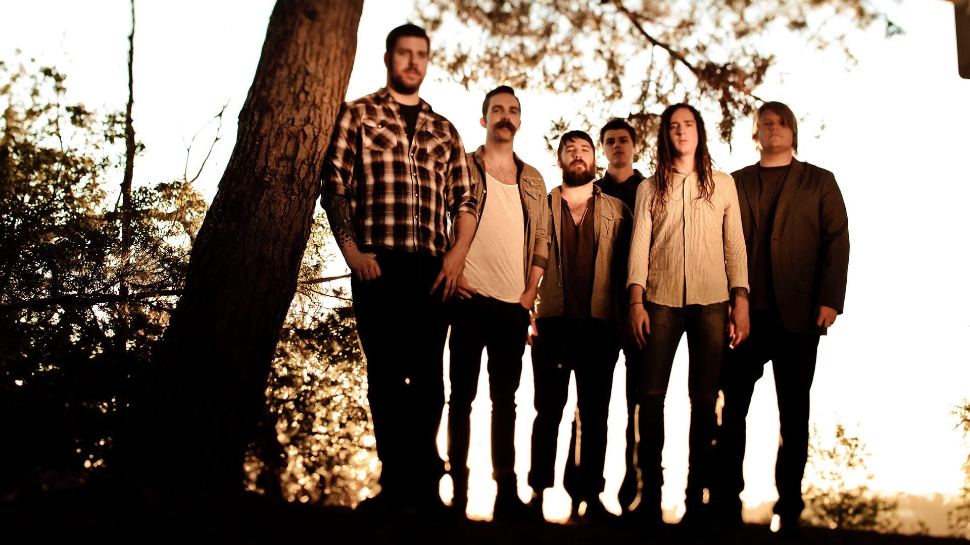 Download wallpaper 1920x1080 underoath, band, tree, sun, mustache HD