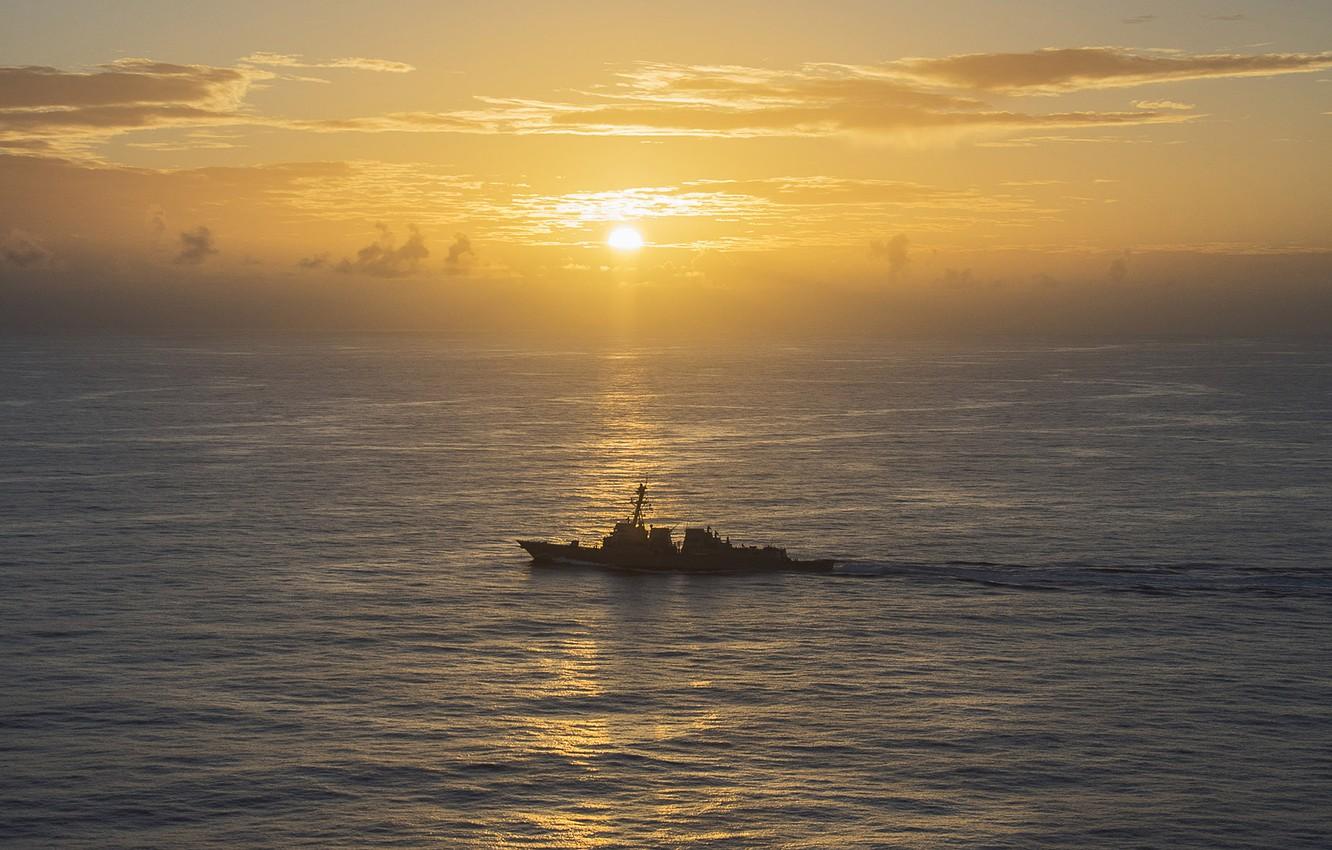 Wallpaper sunset, weapons, ship, PHILIPPINE SEA, USS Michael Murphy