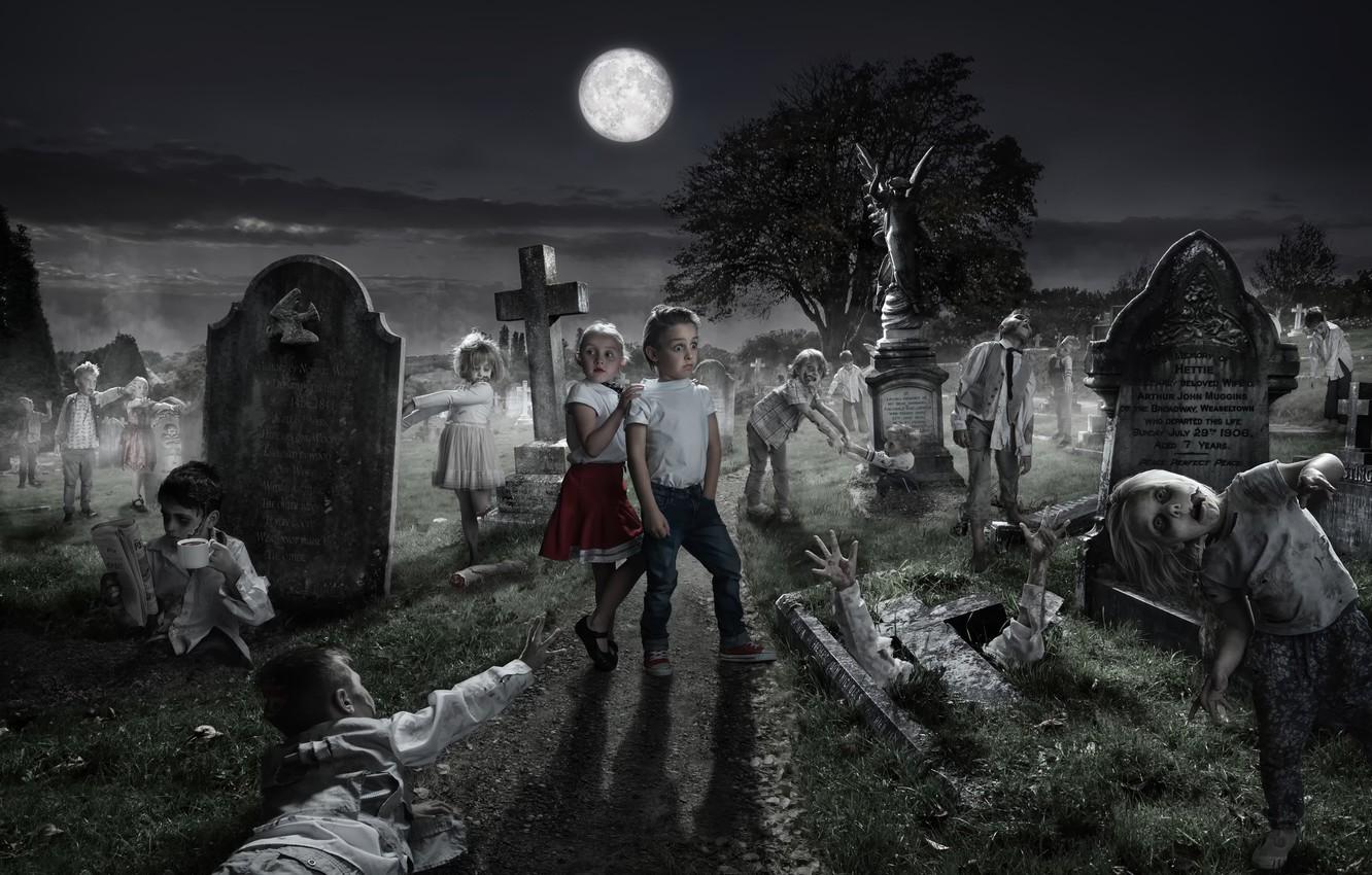 Wallpaper night, cemetery, Happy Halloween image
