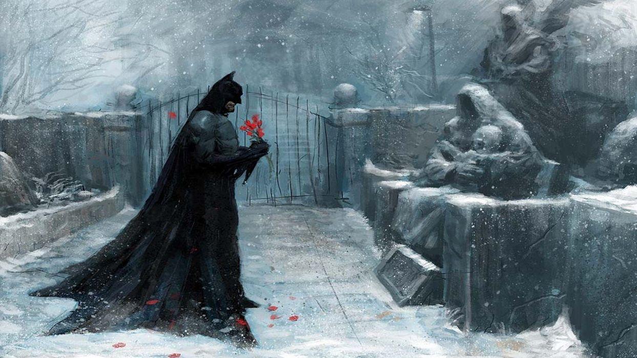 Batman artwork winter snow cemetery wallpaperx1080