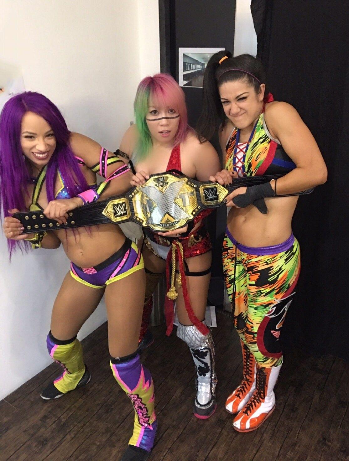 Sasha Banks, NXT Woman's Champion Asuka, Bayley. Sasha Banks