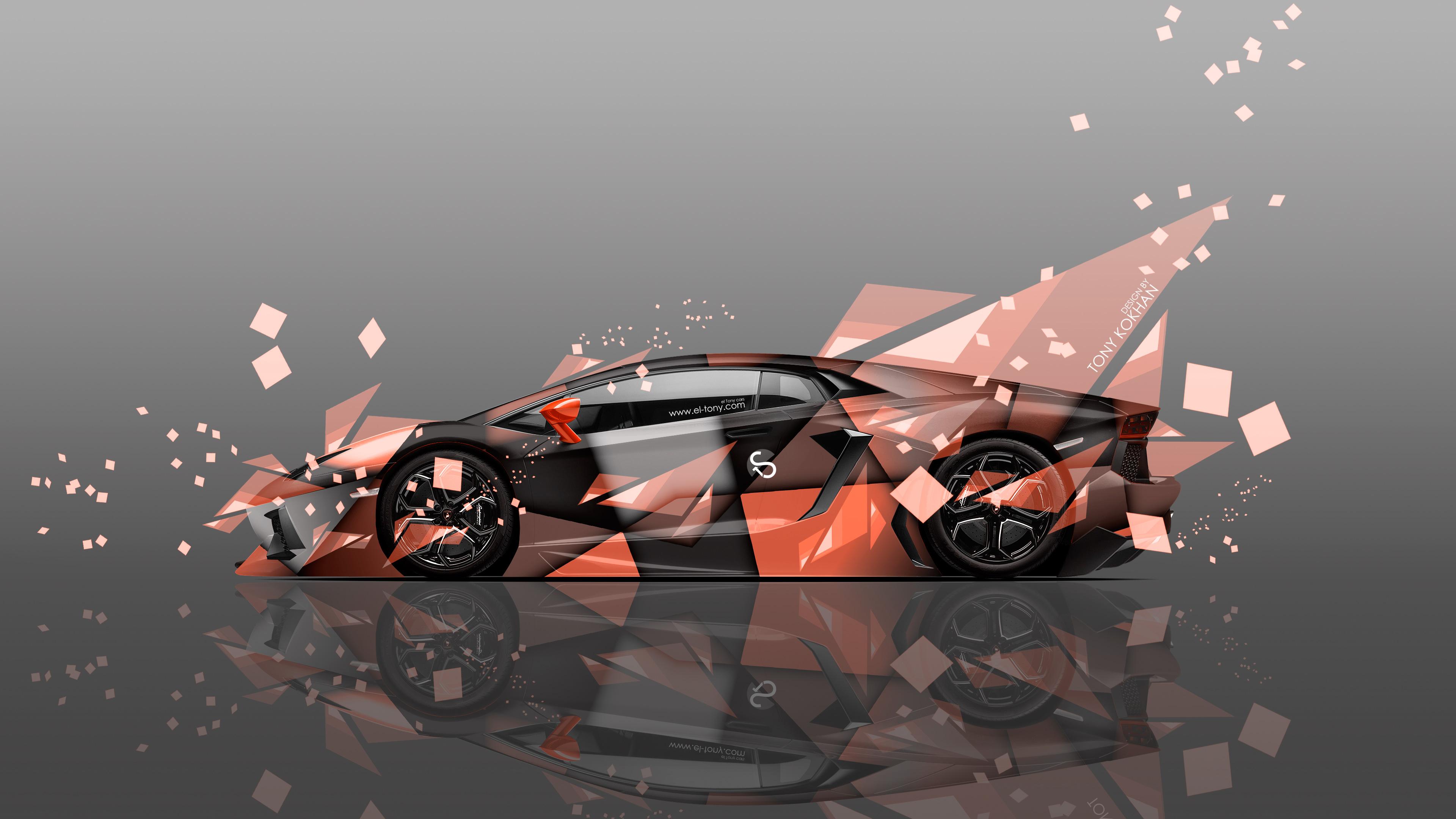 Lamborghini Aventador Side Abstract Aerography Car 2014 Orange