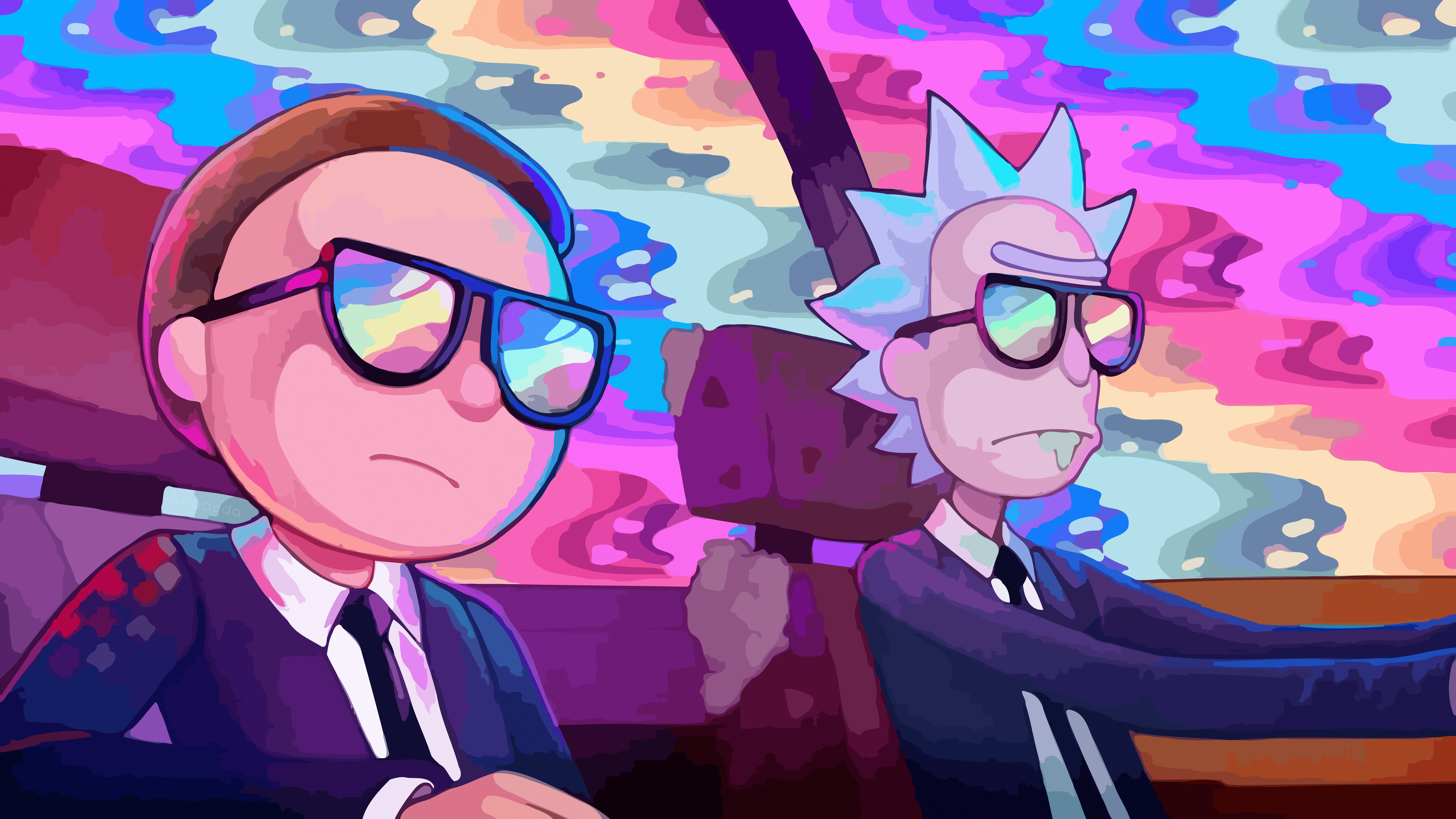 Wallpaper, Rick and Morty, Run for Jewels, vector graphics, car