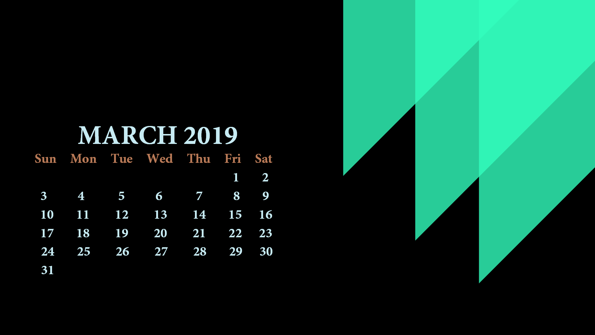 March 2019 Desktop Calendar Wallpaper