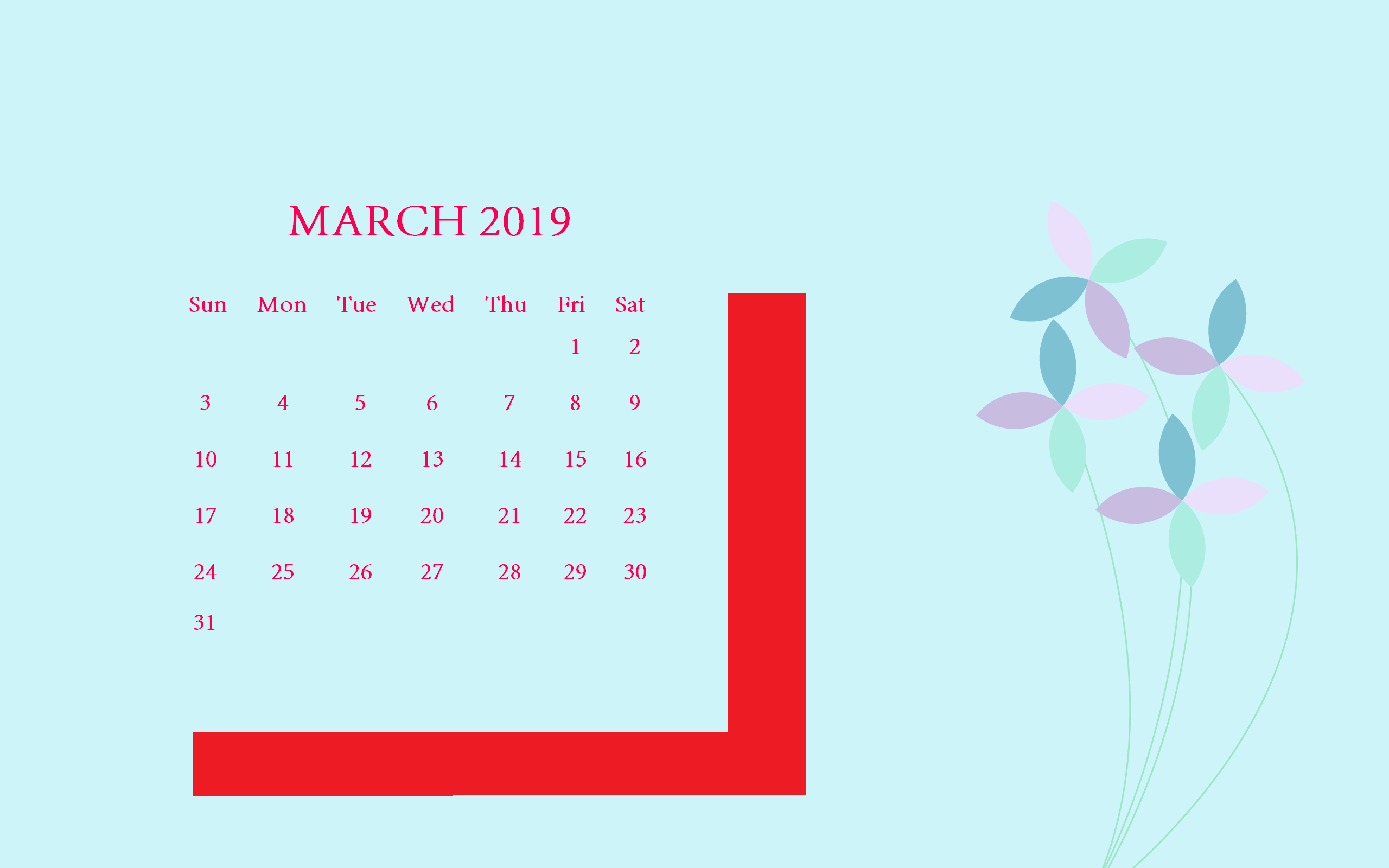March 2019 Desktop HD Calendar Wallpaper. March 2019 Calendar