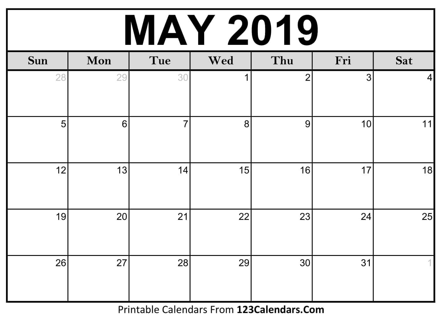 May 2019 Calendar Printable Blank Editable Word PDF Excel