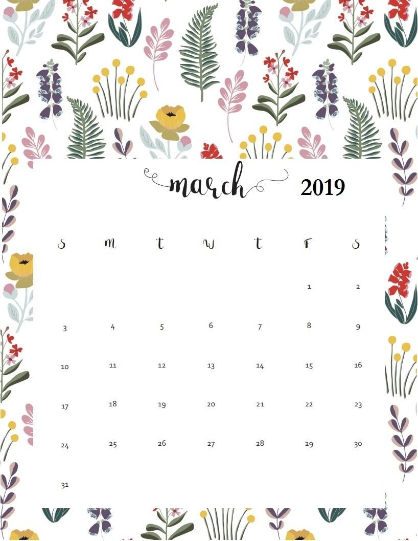 Floral March 2019 Wall Calendar