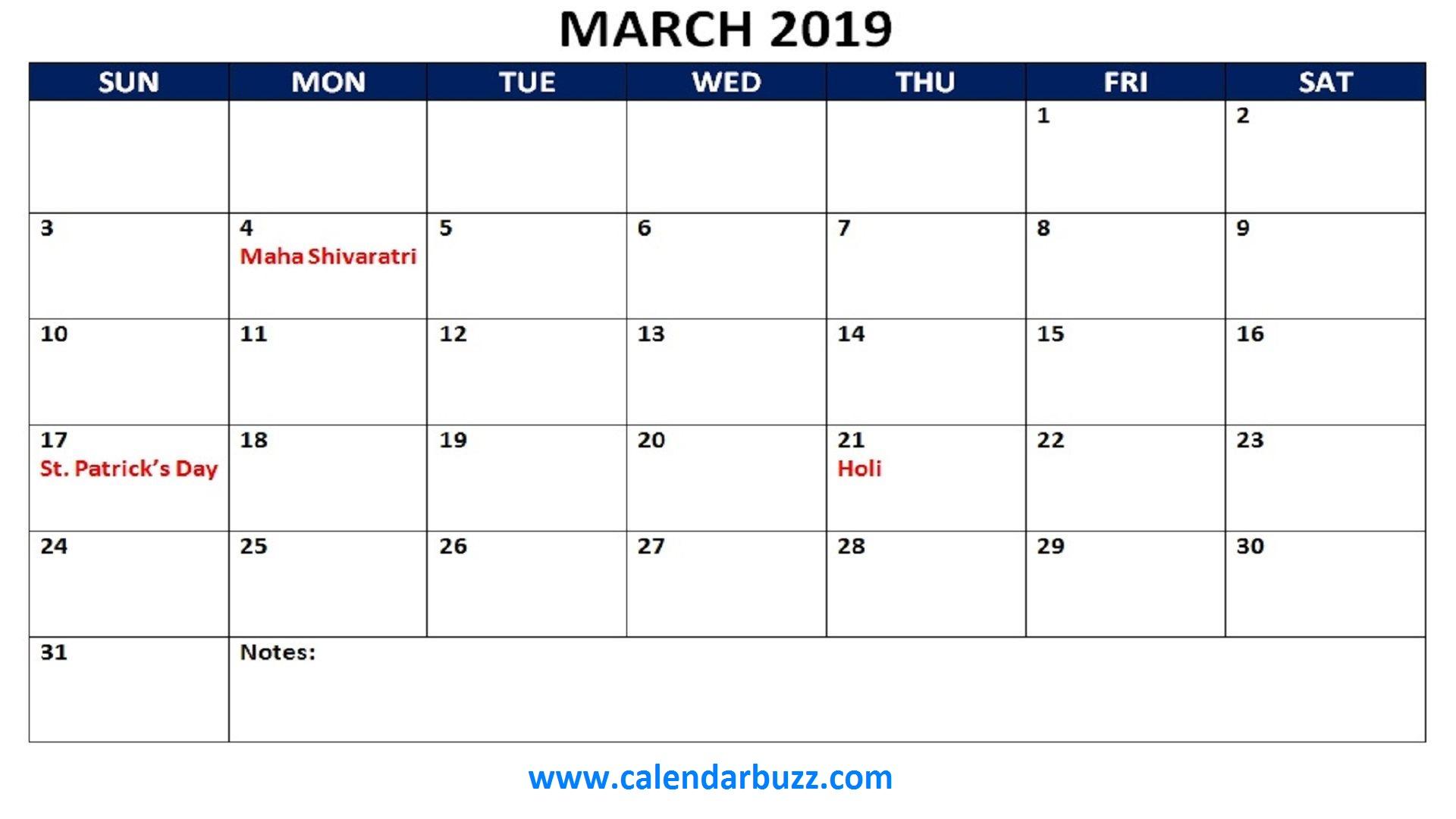 Free 2019 Holidays Printable Calendar Monthly