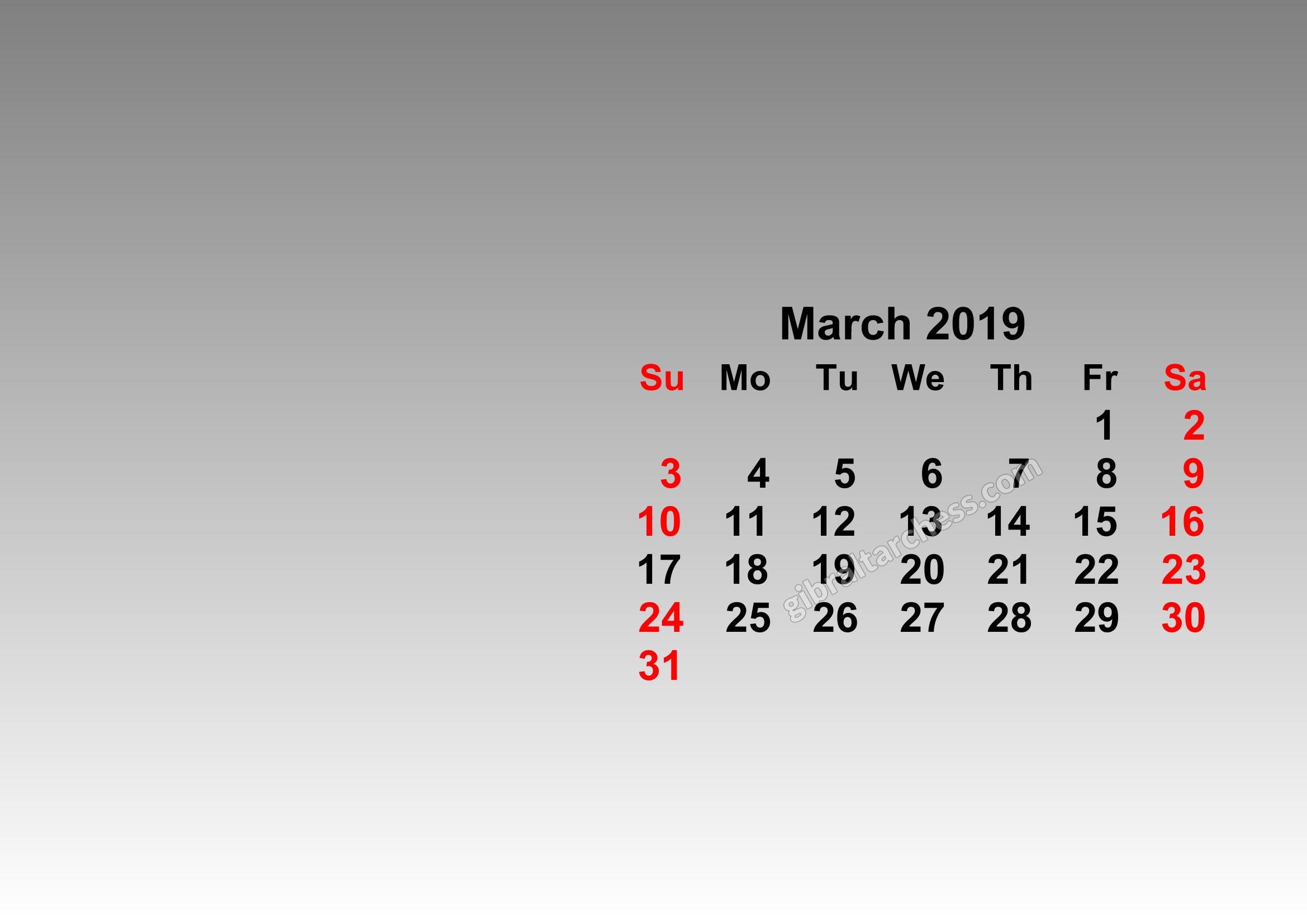 Example March 2019 Calendar Wallpaper Calendar Printable