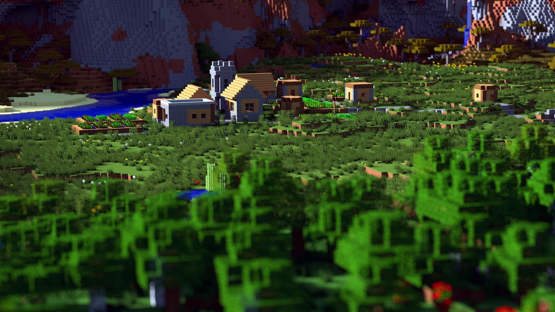 Wallpaper, Minecraft, video games, village, villages, depth