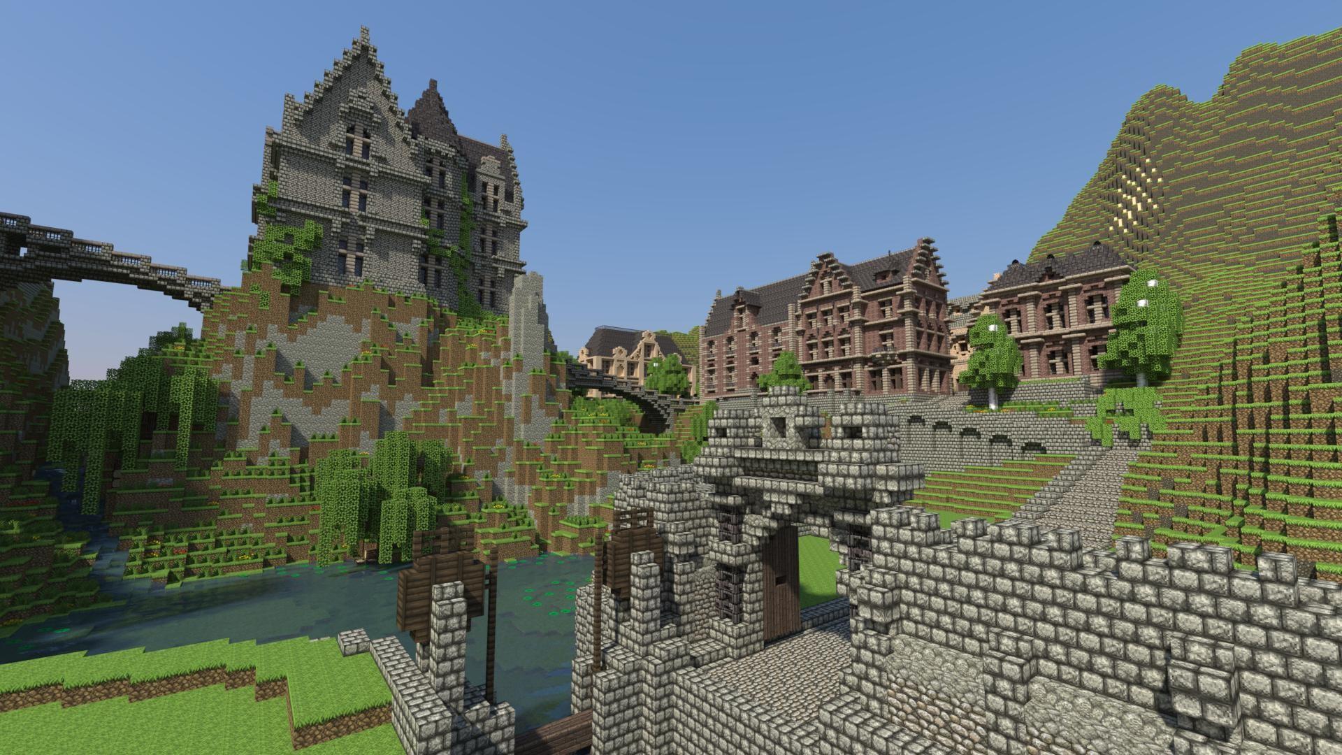 Wallpaper, building, Tourism, Minecraft, village, castle, screen