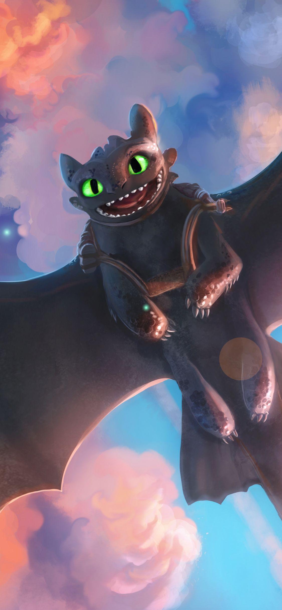 Toothless, night fury, dragon, How to Train Your Dragon, 1125x2436
