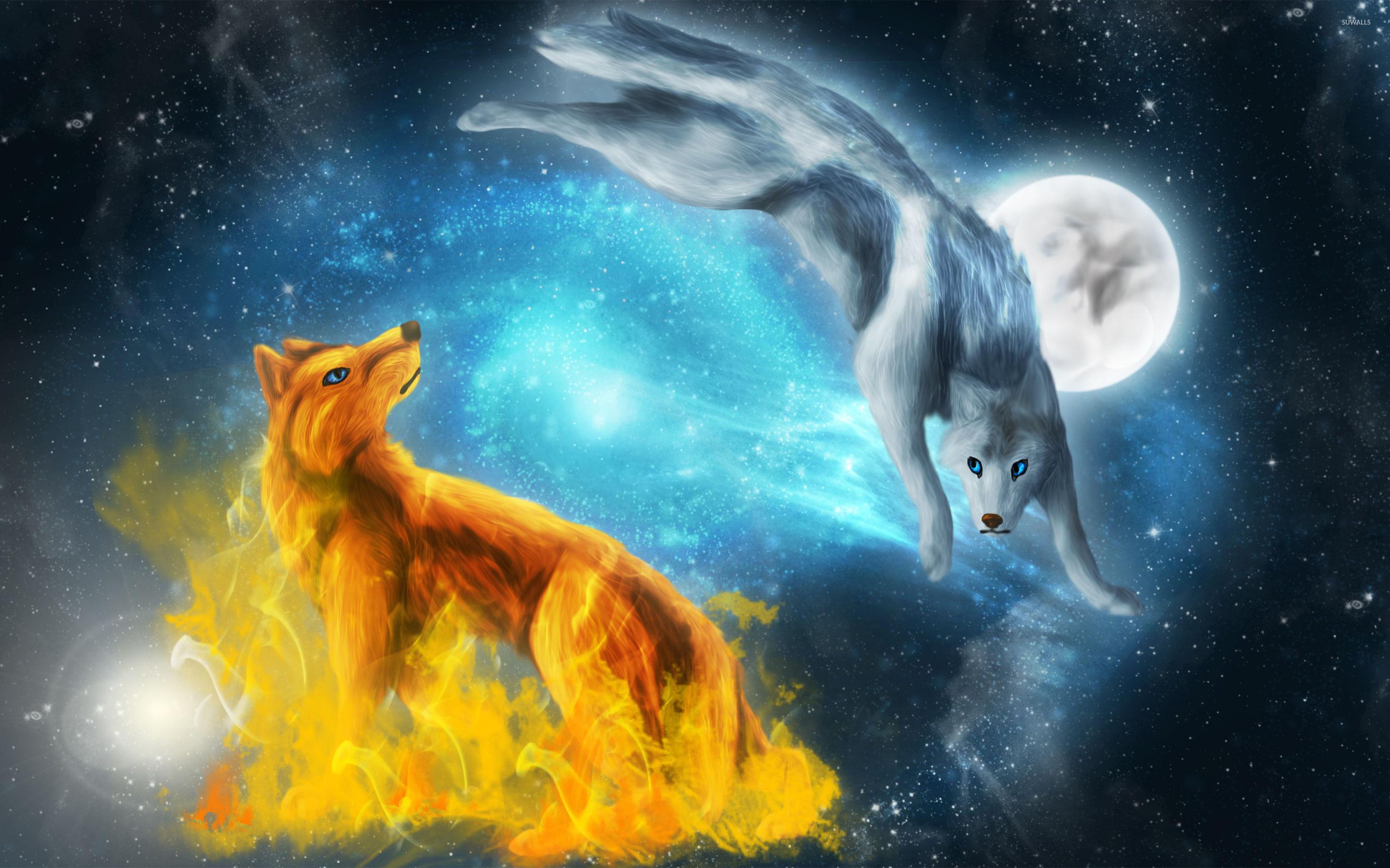 Fire and ice wolves wallpaper wallpaper