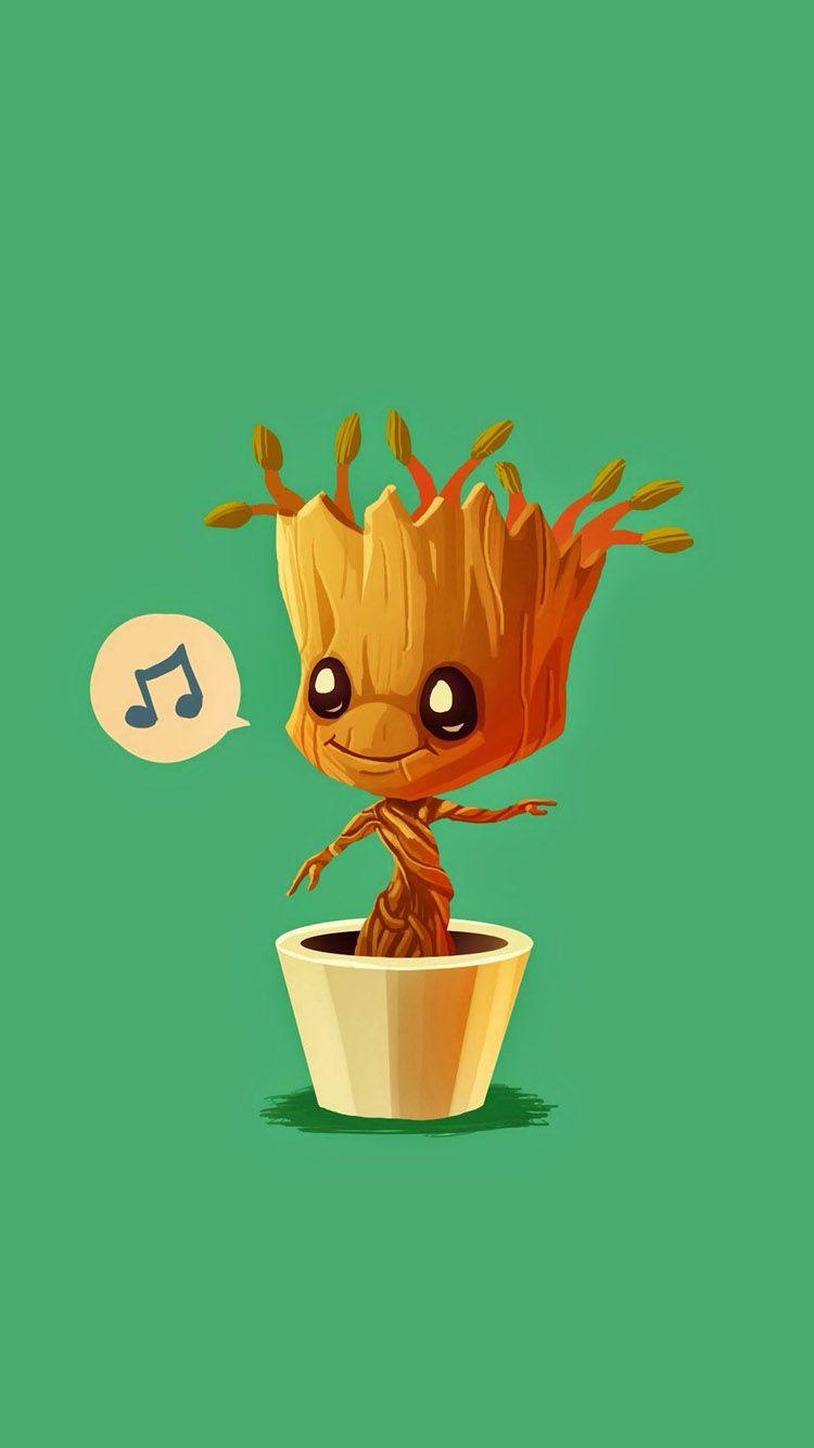 Baby Groot humming of the Galaxy iPhone wallpaper