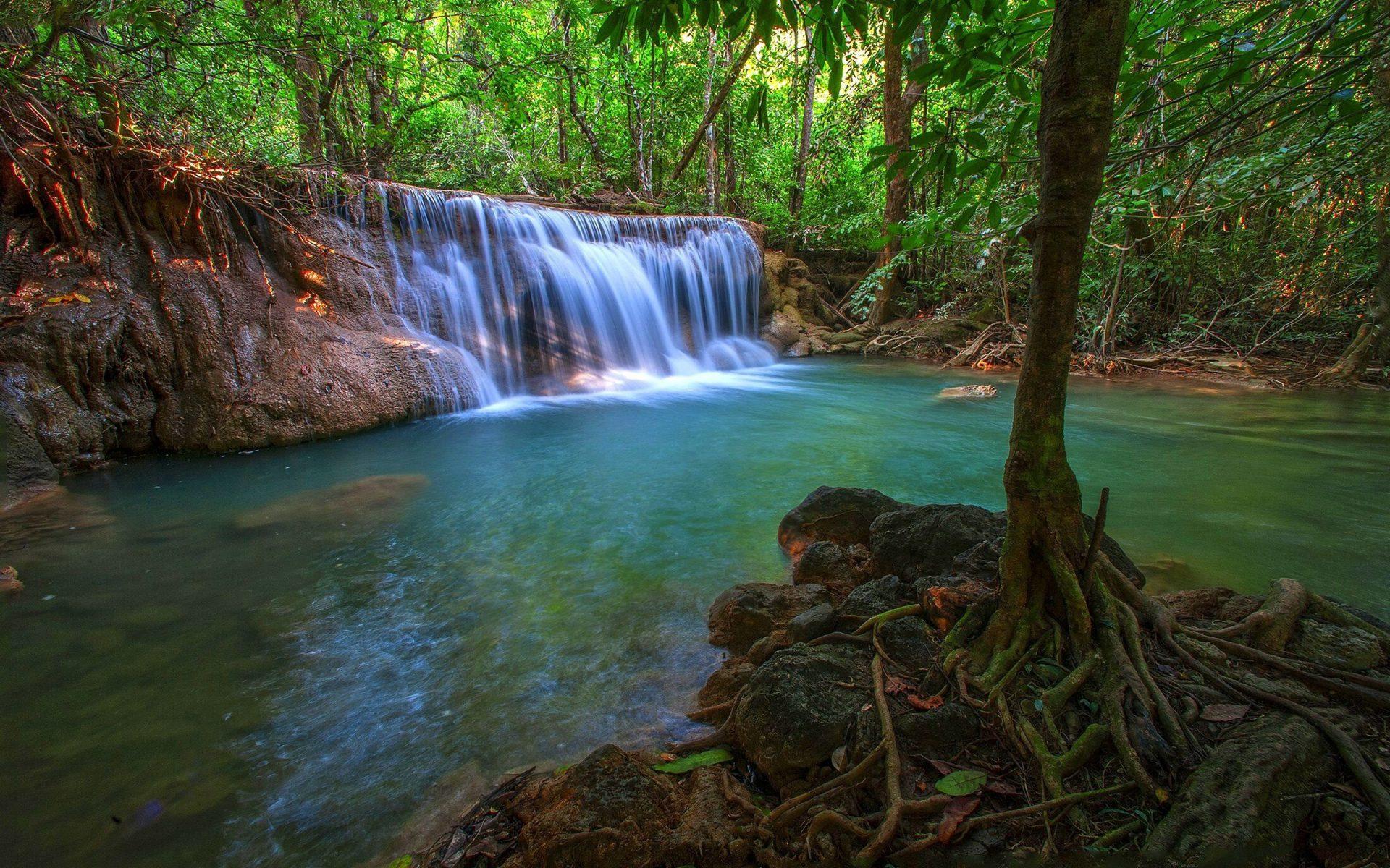 Wonderful Tropical Waterfall In Jungle Pool With Turquoise Blue