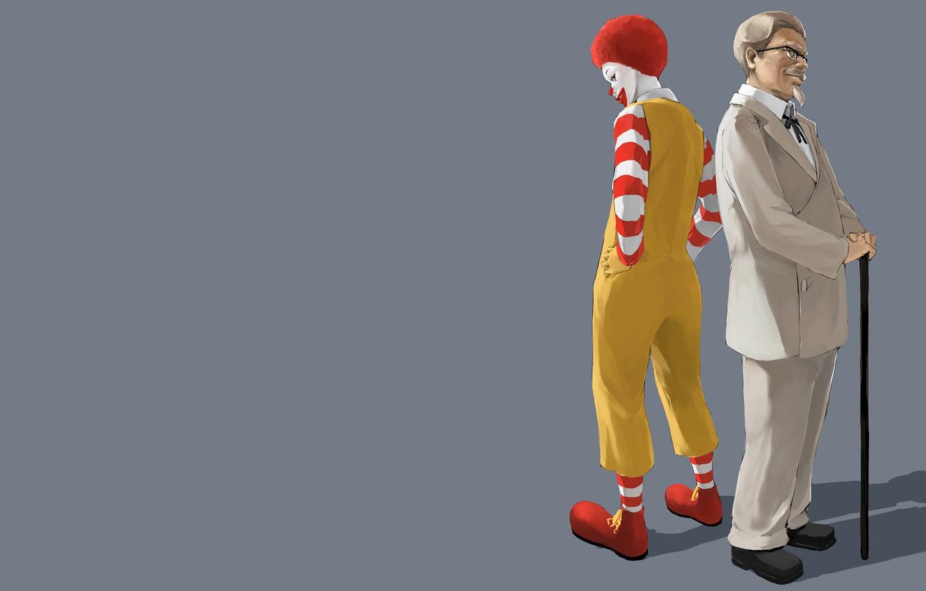 Wallpaper minimalism, clown, grey background, McDonalds, fast food, Ronald McDonald, KFC image for desktop, section минимализм