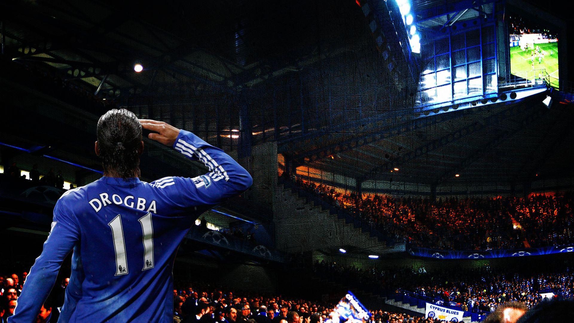 Drogba salutes the Chelsea fans at Stamford Bridge. 