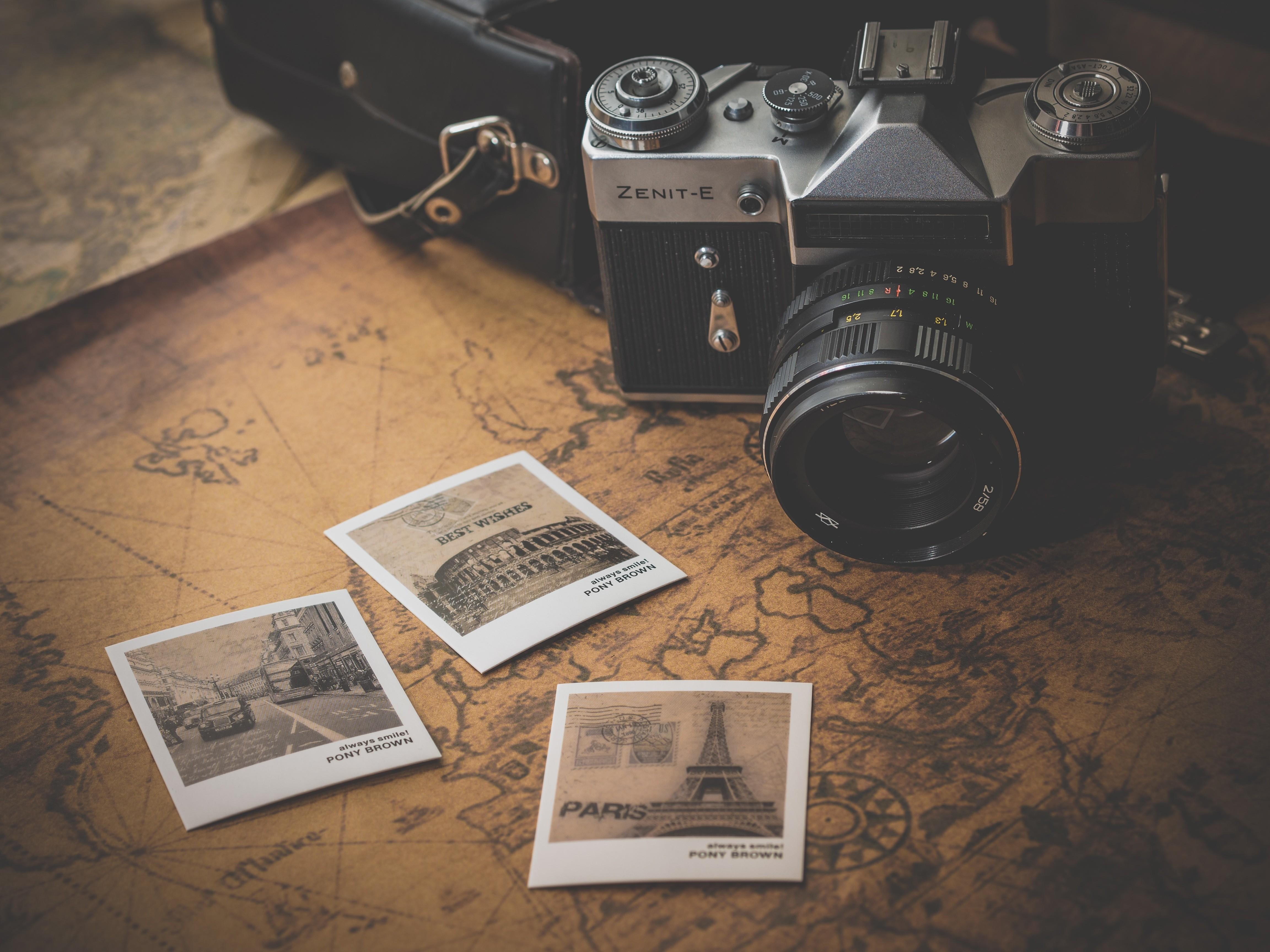 Wallpaper, minimalism, camera, map, Polaroid, photograph, image